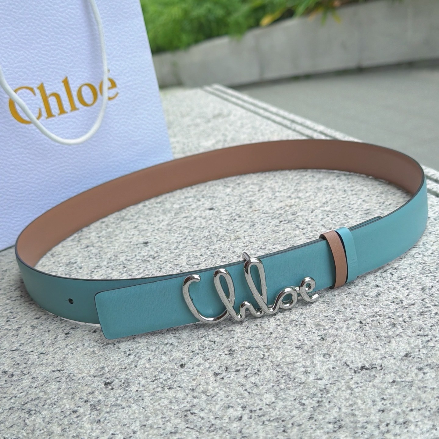 Chloe light blue leather belt