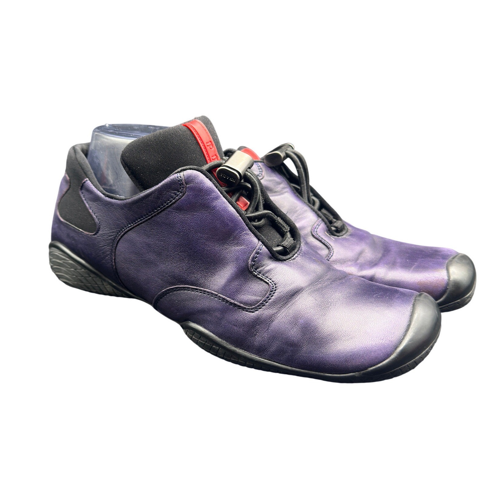 Vintage 2002 Prada Linea Rossa Purple Leather Sneakers Toggle Lace Womens 39 KC