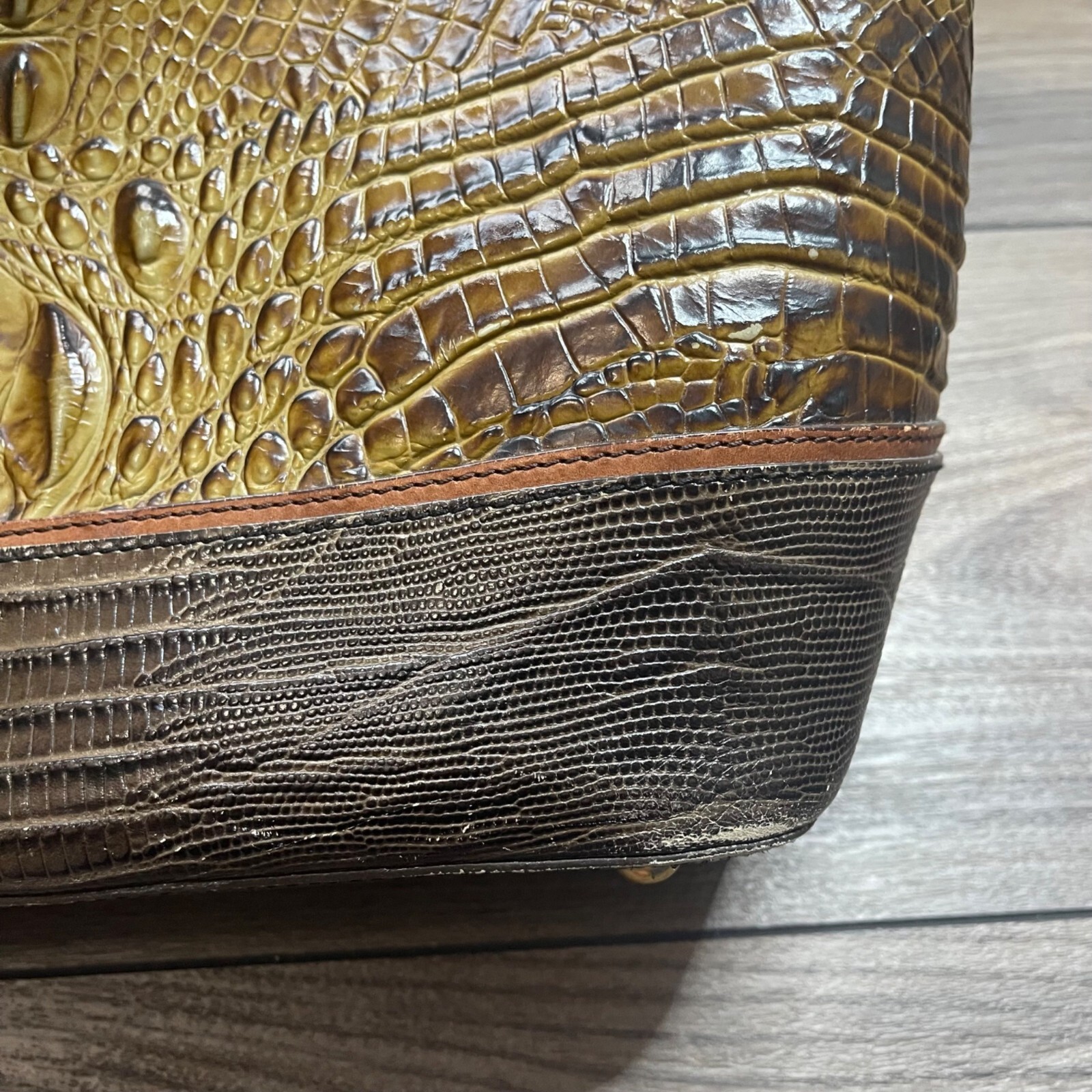 Brahmin Gold Medium Asher Tote Croc-Embossed Leather 16″ W X 10.25″ H X 5″ D FLA