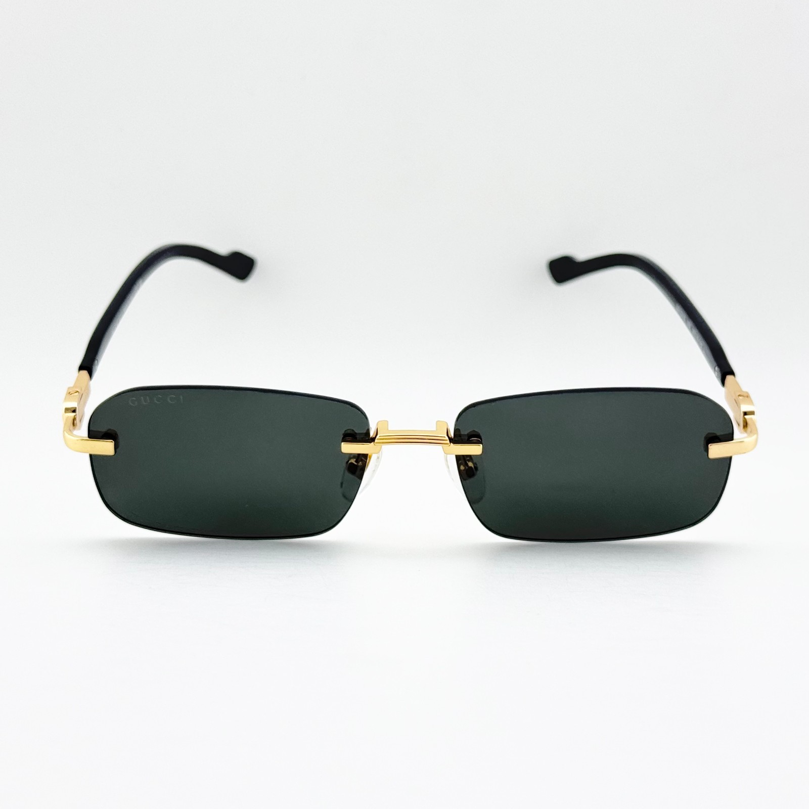Gucci GG1221S 001 Rimless Gold Black Gray Lens Sunglasses 56mm Men’s