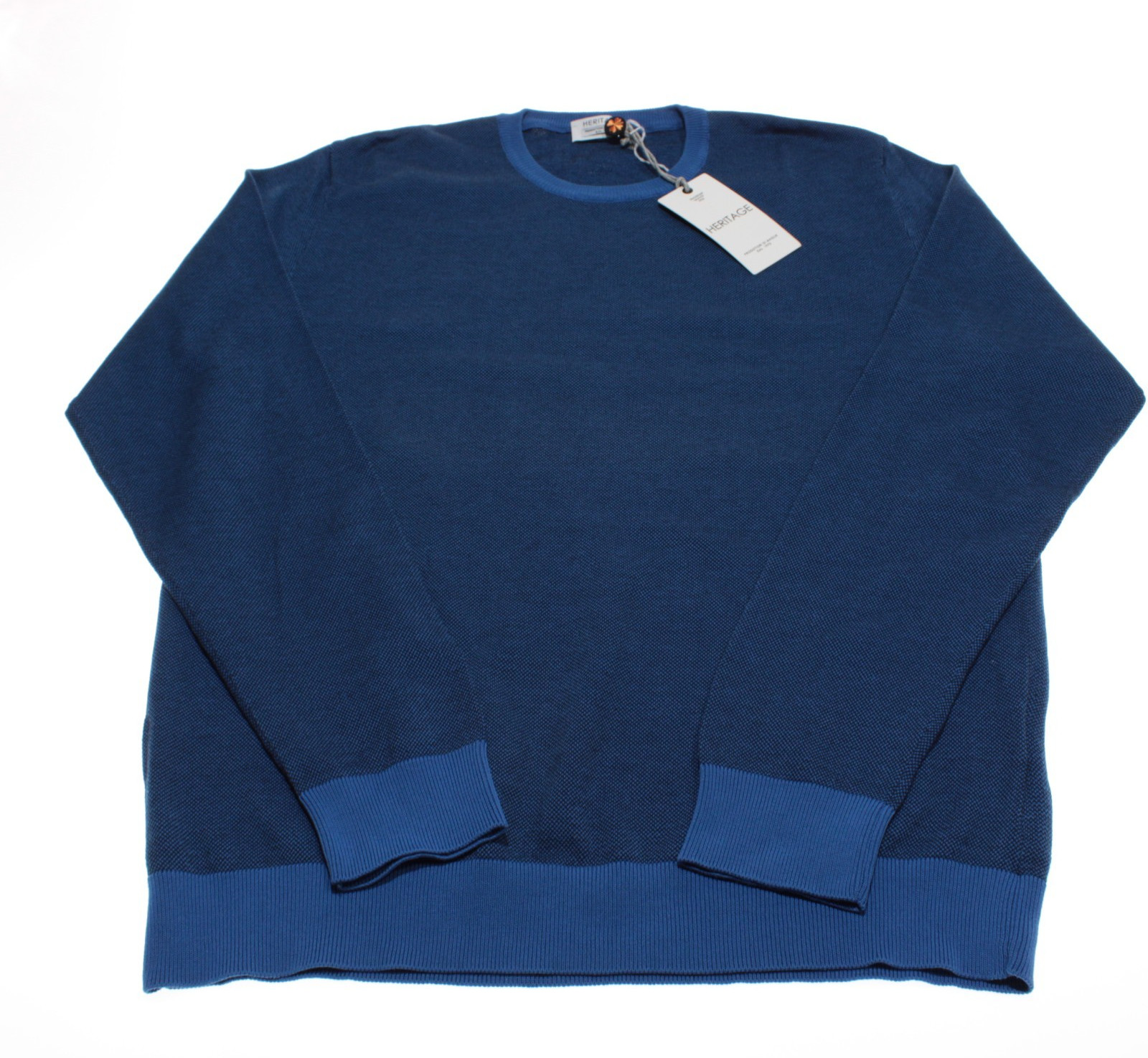 Heritage NWT Pullover Crew Neck Sweater Sz 52 (US L) Shades of Blue 100% Cotton
