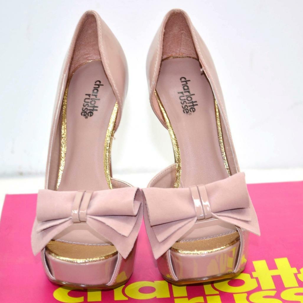 CHARLOTTE RUSSE Women’s Platform High Heels Pump Patent Open Toe Suede Bow