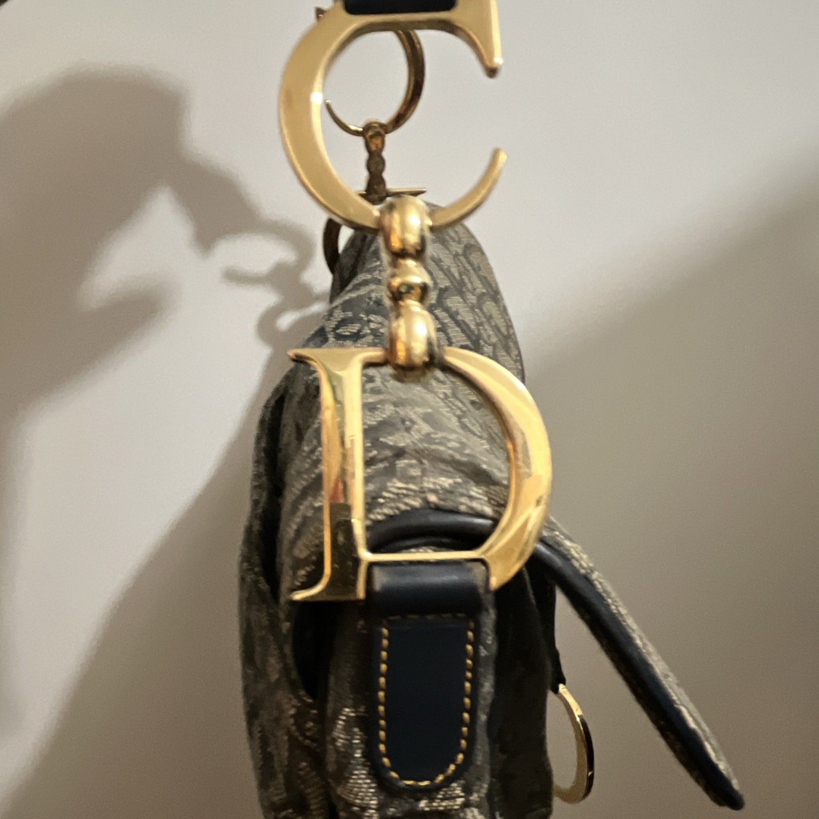 Dior Saddle Bag Small Blue/Beige Monogram, Gold Hardware, Flap, Strap