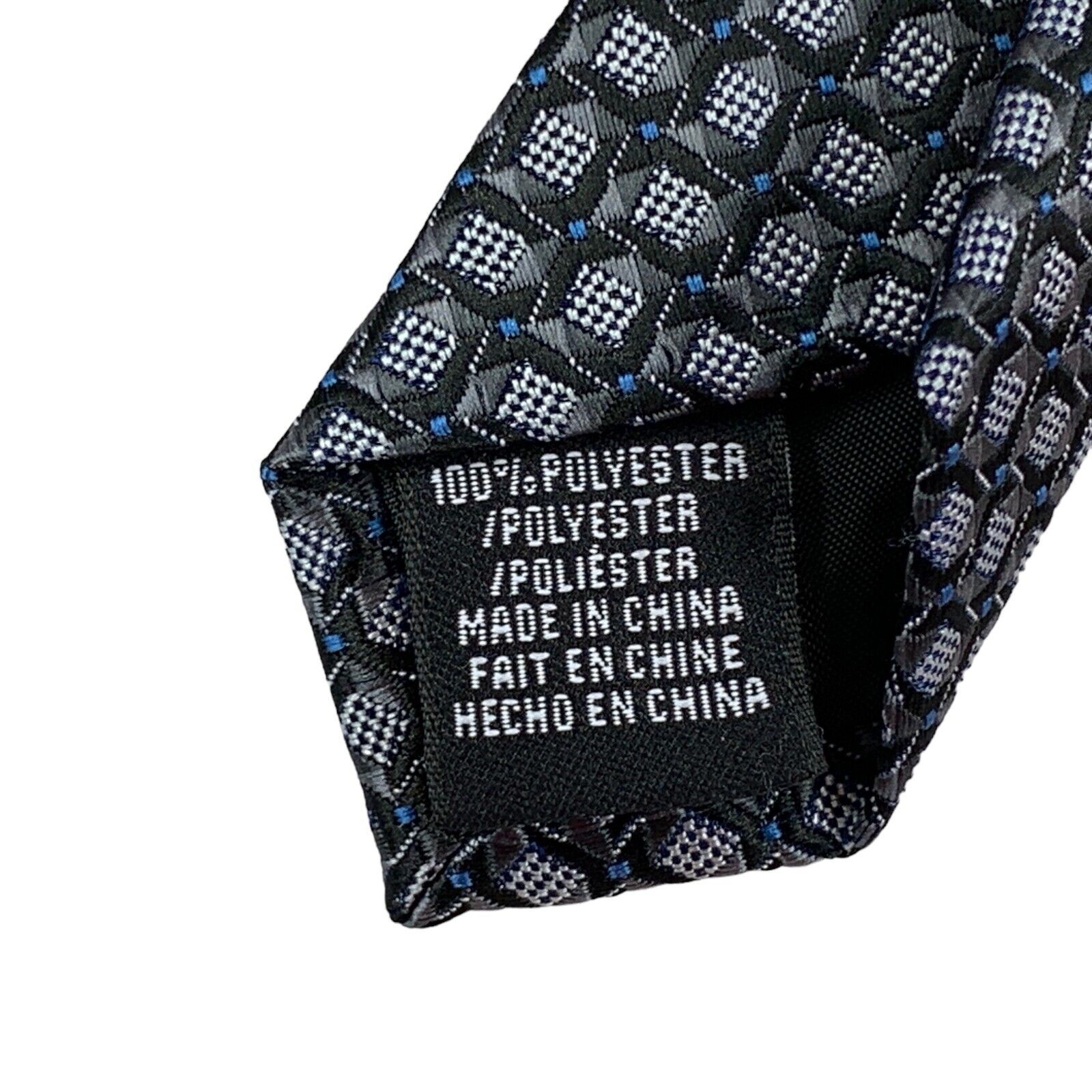 Perry Ellis Mens Cavert Geometric Diamond Print Neck Tie Black Gray 3 1/8″