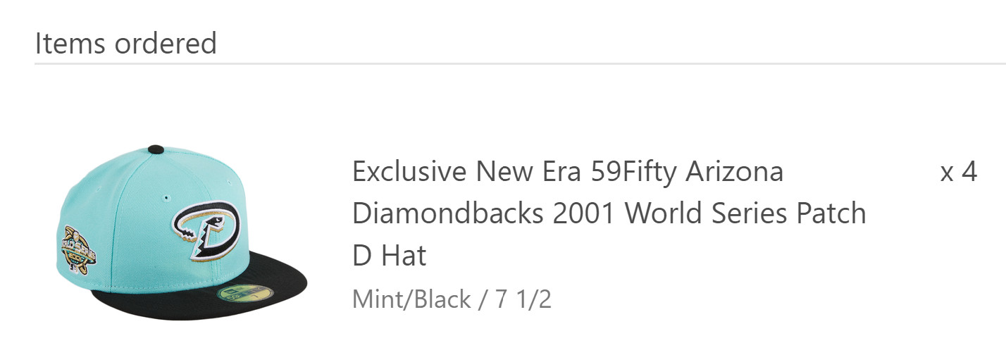 New Era 59Fifty Arizona Diamondbacks 2001 World Series Patch D Hat 7 1/2 IN HAND