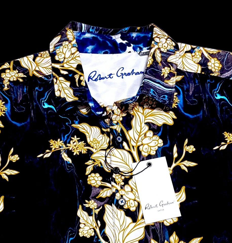 Robert Graham Bold Floral Abstract Black Multicolor 3XL Short Sleeve Shirt