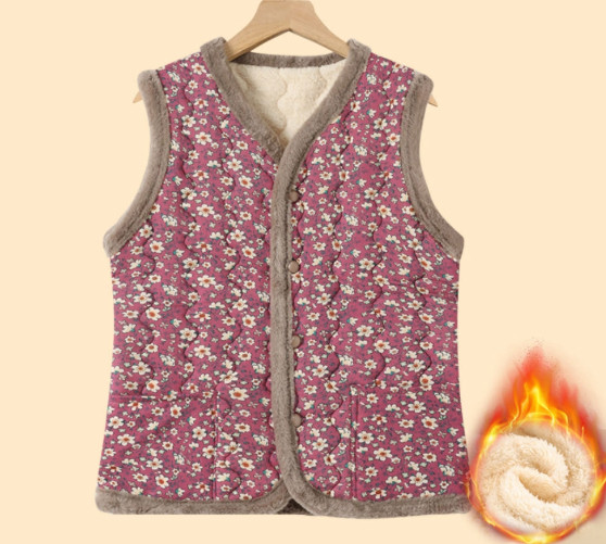 New Korean Retro Floral Quilted Vest Grandma Winter Fleece Kimchi 7TYP K-Fashion