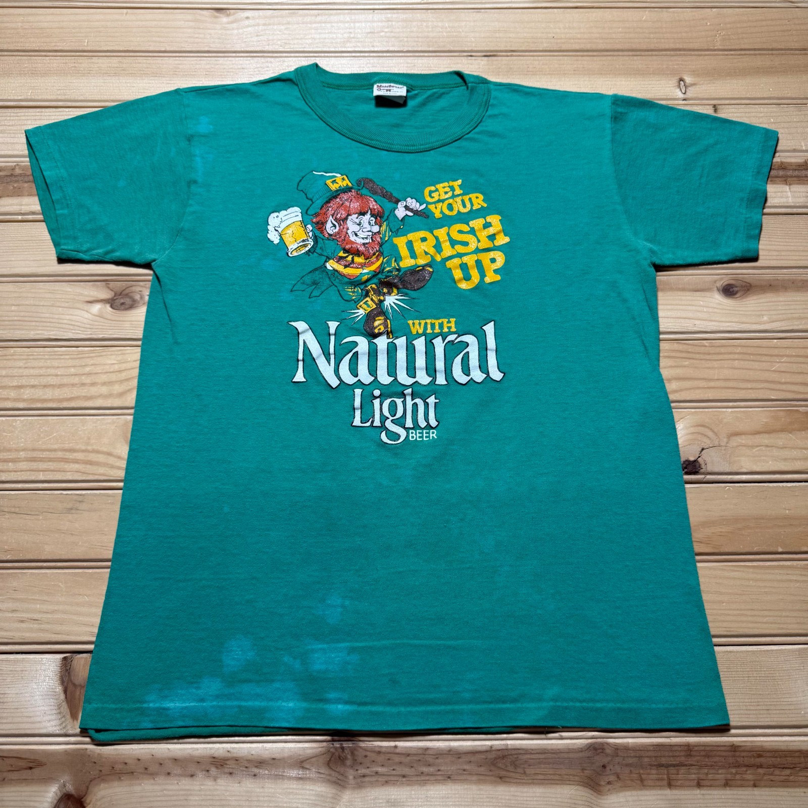 Vintage 80s Natural Light Beer Irish Leprechaun Graphic T-Shirt Medium Large
