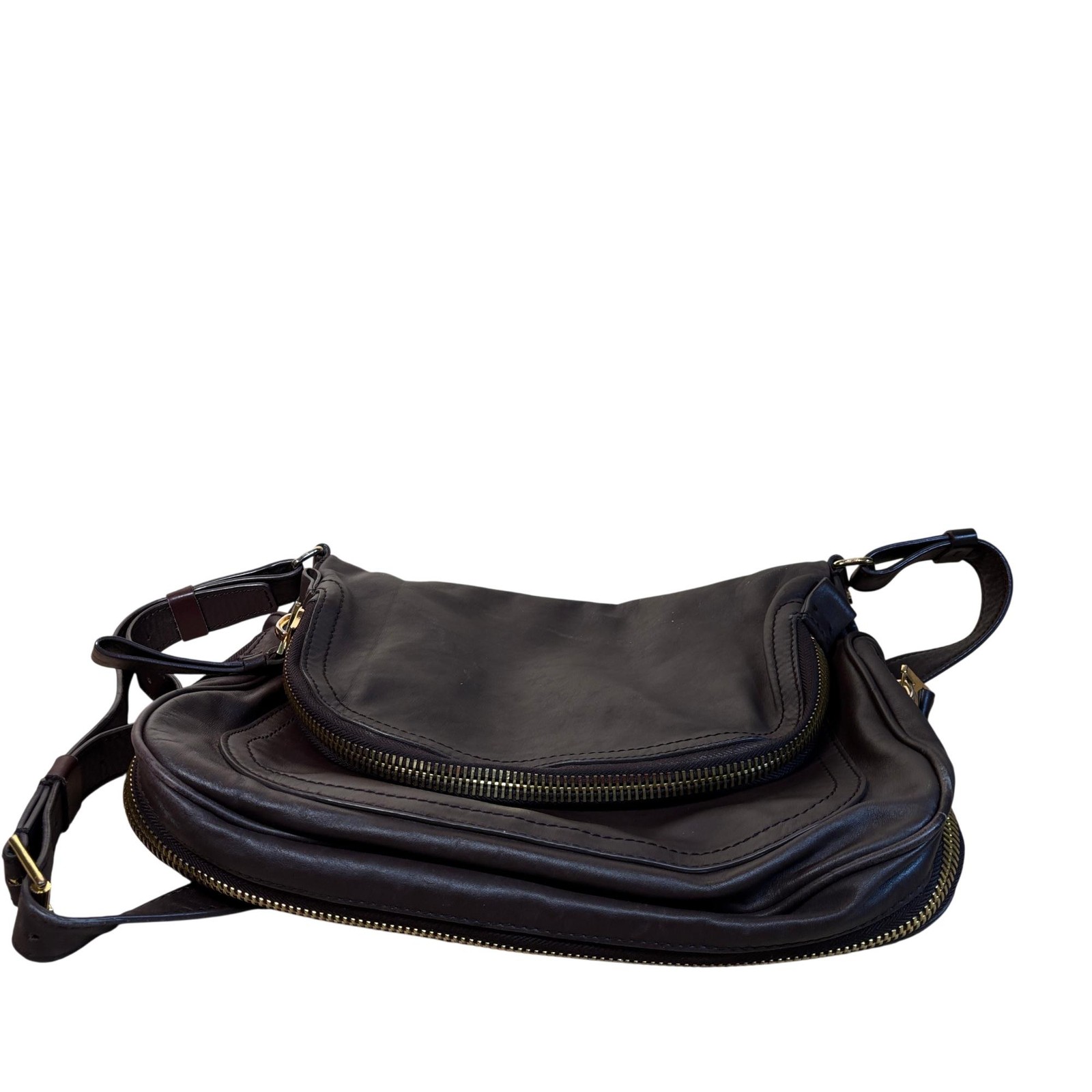 Tom Ford Jennifer Large Brown Calfskin Leather Crossbody Bag 14.25″L/4″W/11″H