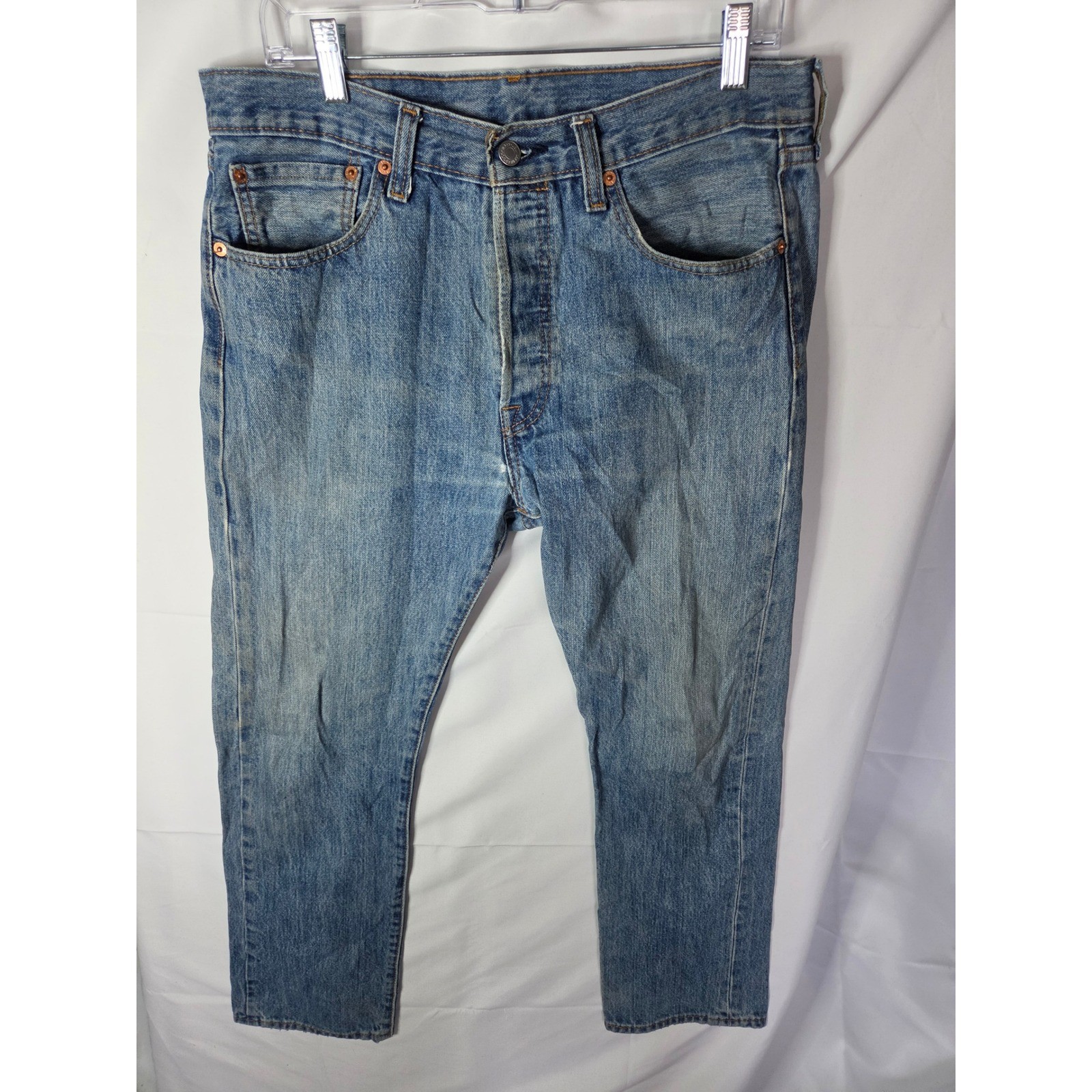 Levis 501 Original Fit Mens Jeans Blue Denim Button Fly Straight Leg