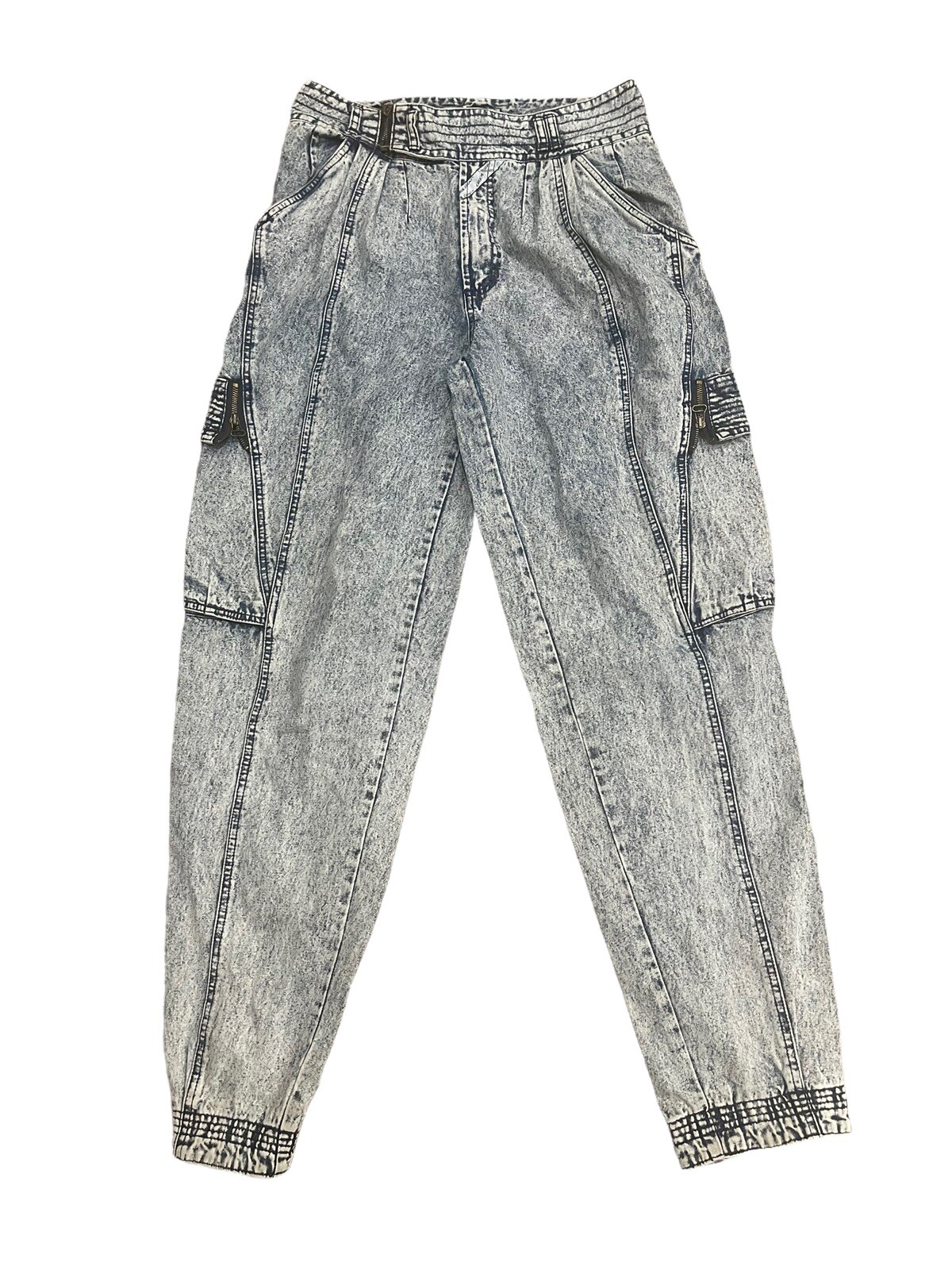 Vtg Jordache Cargo Baggy Y2K High Rise Acid Wash Tapered Rare Unisex 34 Jeans