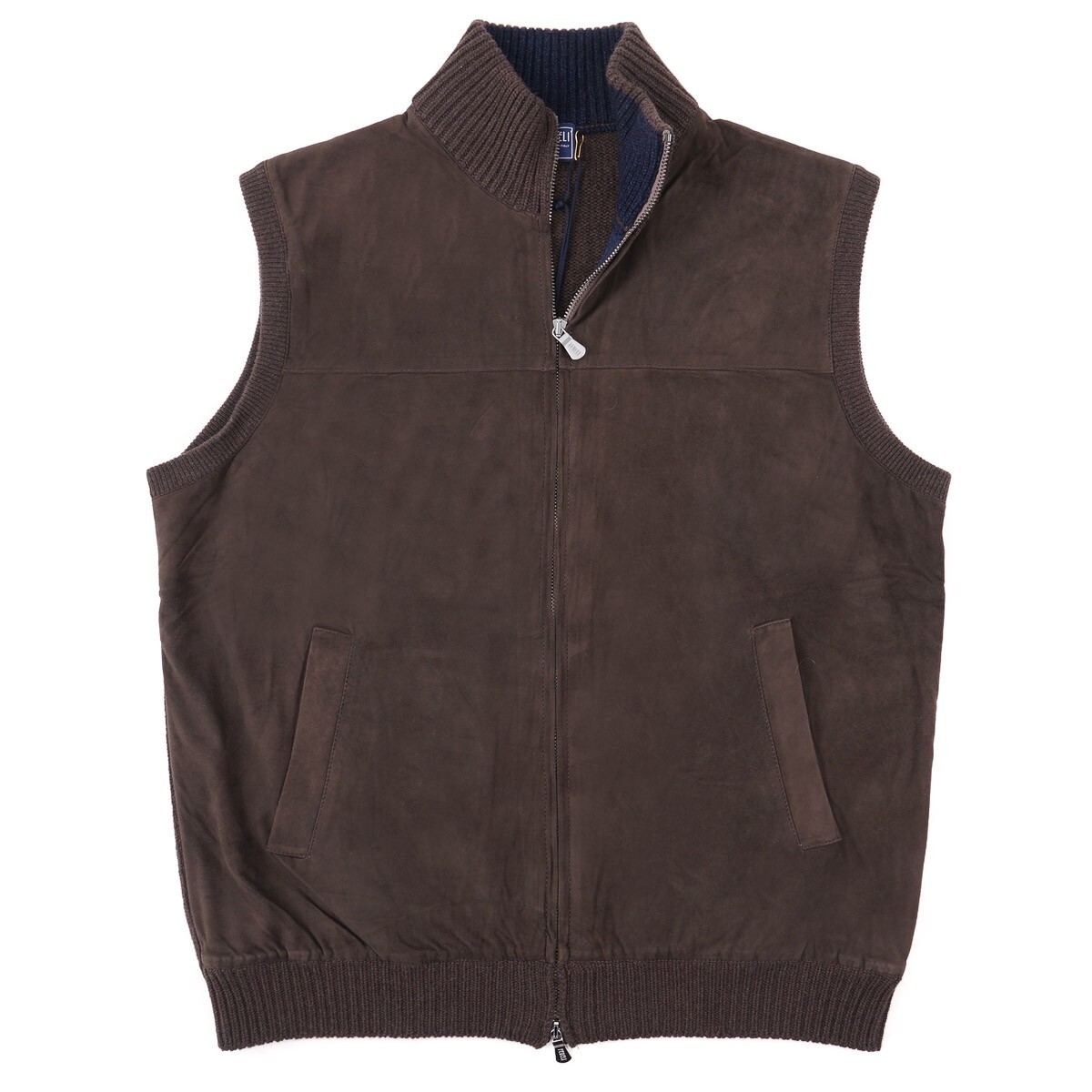 Fedeli Nappa Goatskin Suede Leather and Knit Cashmere Vest M (Eu 50) NWT