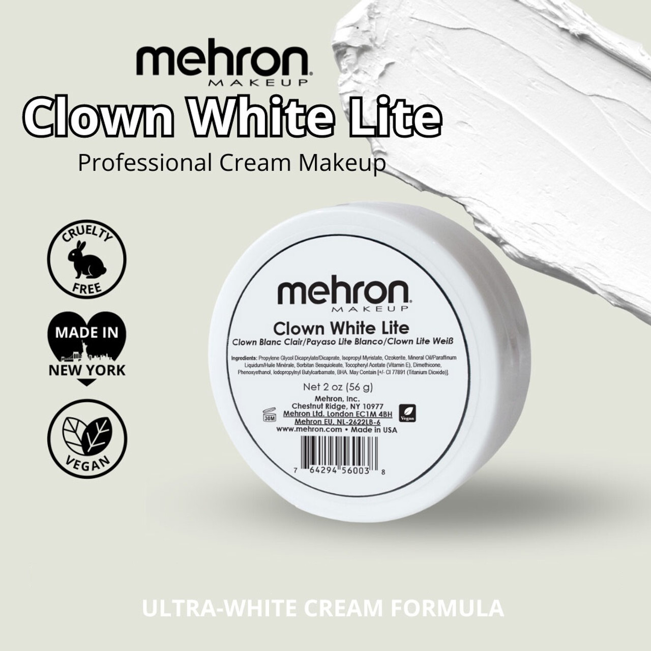 Clown White Lite 2oz theatrical circus face paint stage makeup cosmetic Mehron