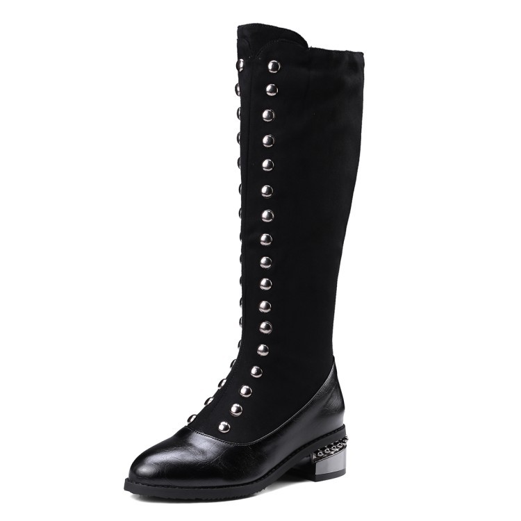 British Women’s Studded Pointy Toe Zip Knee High Boots Biker Gothic Riding Shoes