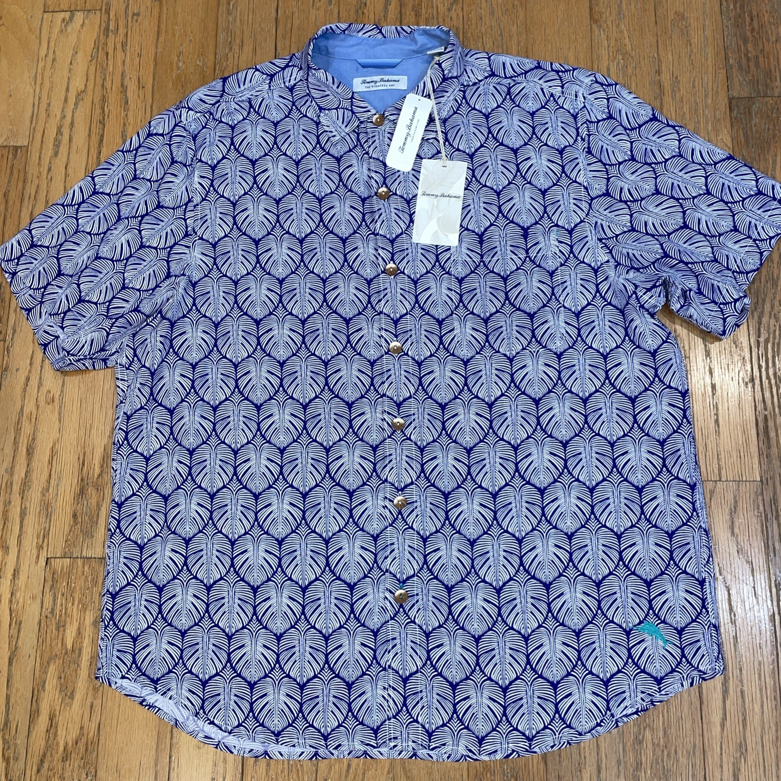 Tommy Bahama Men’s XL Camp Shirt Veracruz Monstera Tiles Cobalt Blue NEW $118