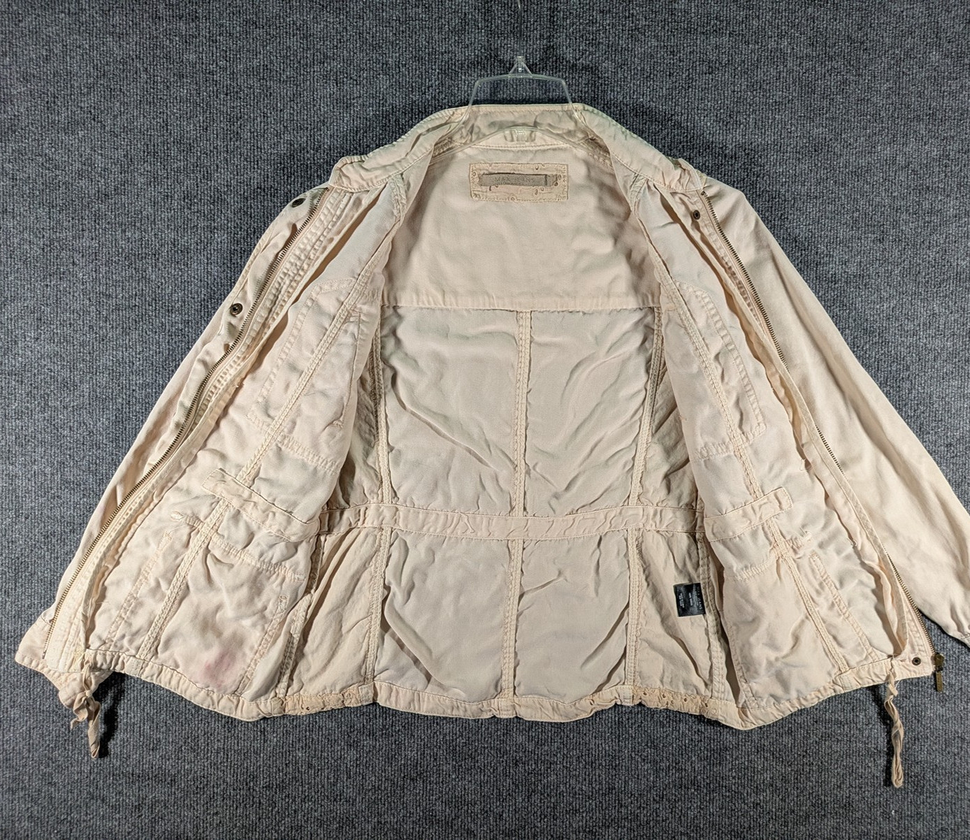 Max Jeans Jacket Women’s Small Khaki Military Utility Drawstring Lightweight