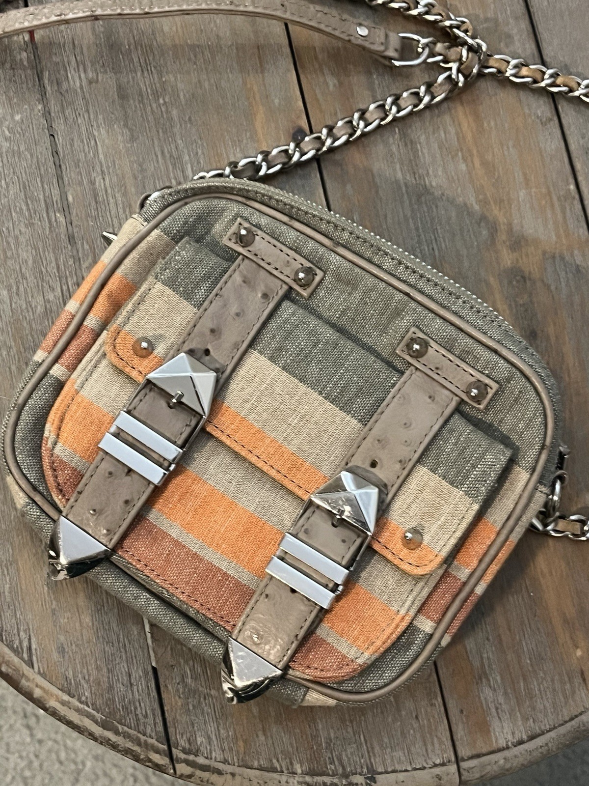 Rebecca Minkoff Boyfriend Crossbody Turkish Stripe Canvas & Leather Purse Handba
