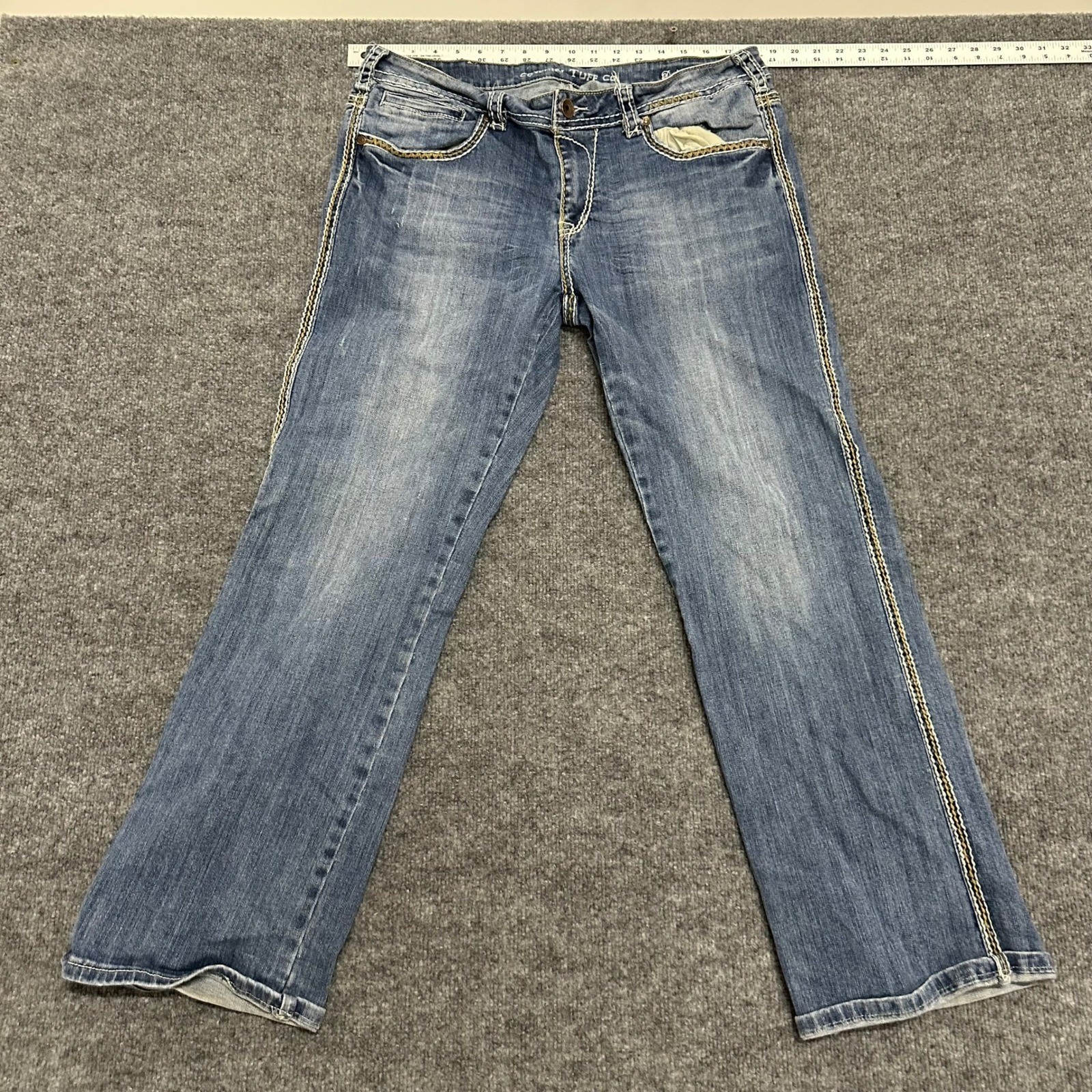 Cowgirl Tuff Co Jeans Womens Size 35×31 Blue Bootcut Thick Stitch Western Denim