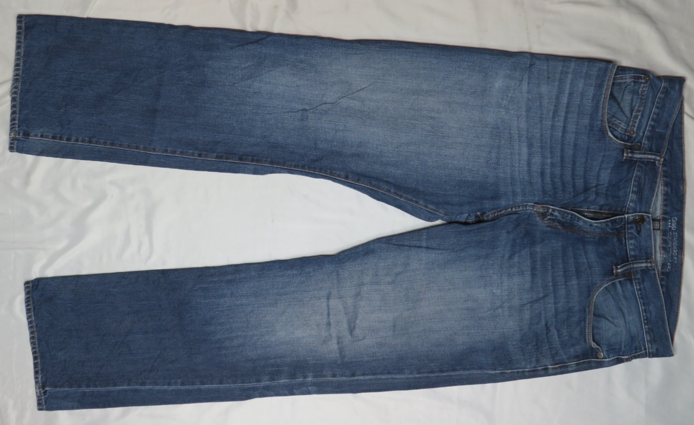 GAP MEN 36×34 BLUE JEANS STANDARD FIT DARK INDIGO 100% COTTON DENIM 2014