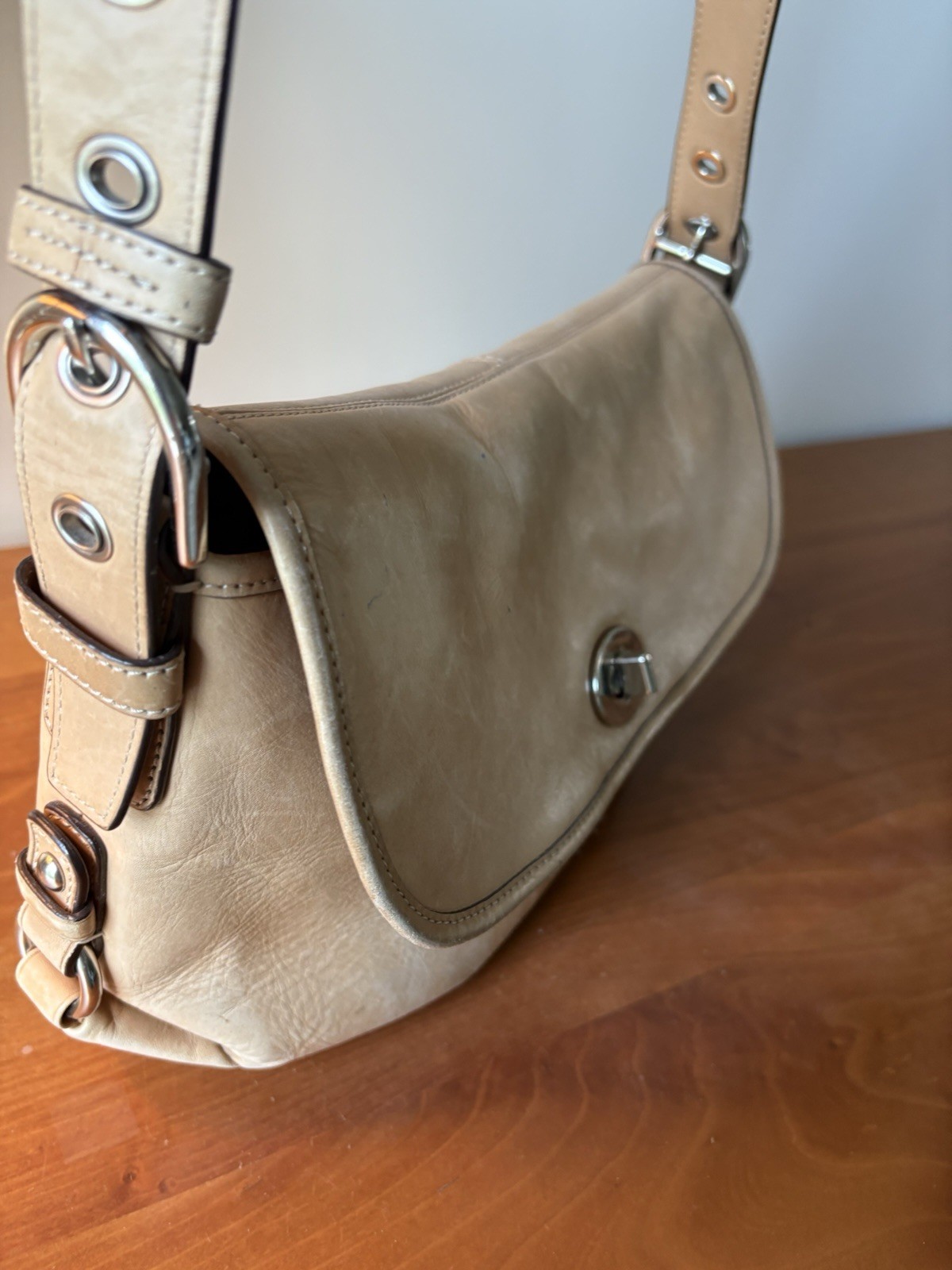 COACH C1069-F15170 Flap Legacy Camel Tan Leather Shoulder Crossbody Duffle Bag