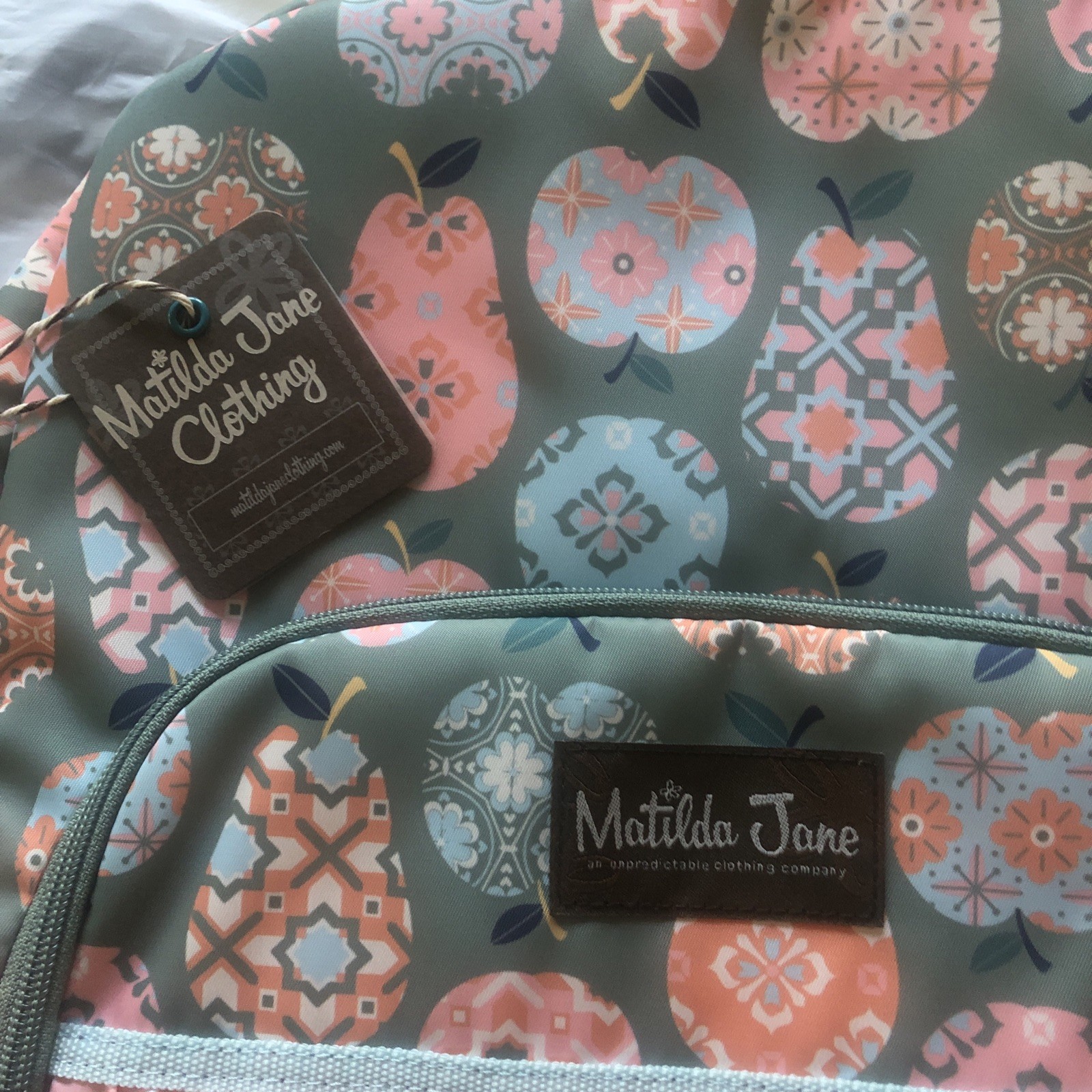 NEW girls MATILDA JANE CeCe Apple Print Backpack green peach ruffles