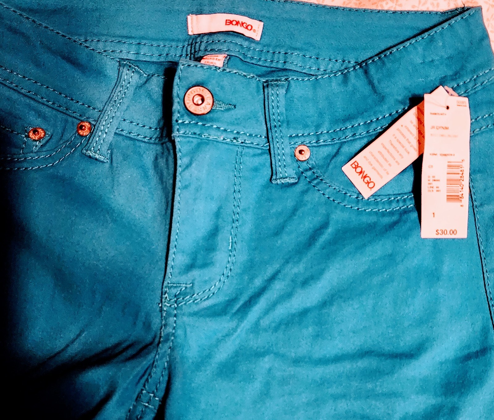 Bongo Junior Jeans Size: 1 BLUE Straight Slim Stretch Denim Pants Button Zip Fly