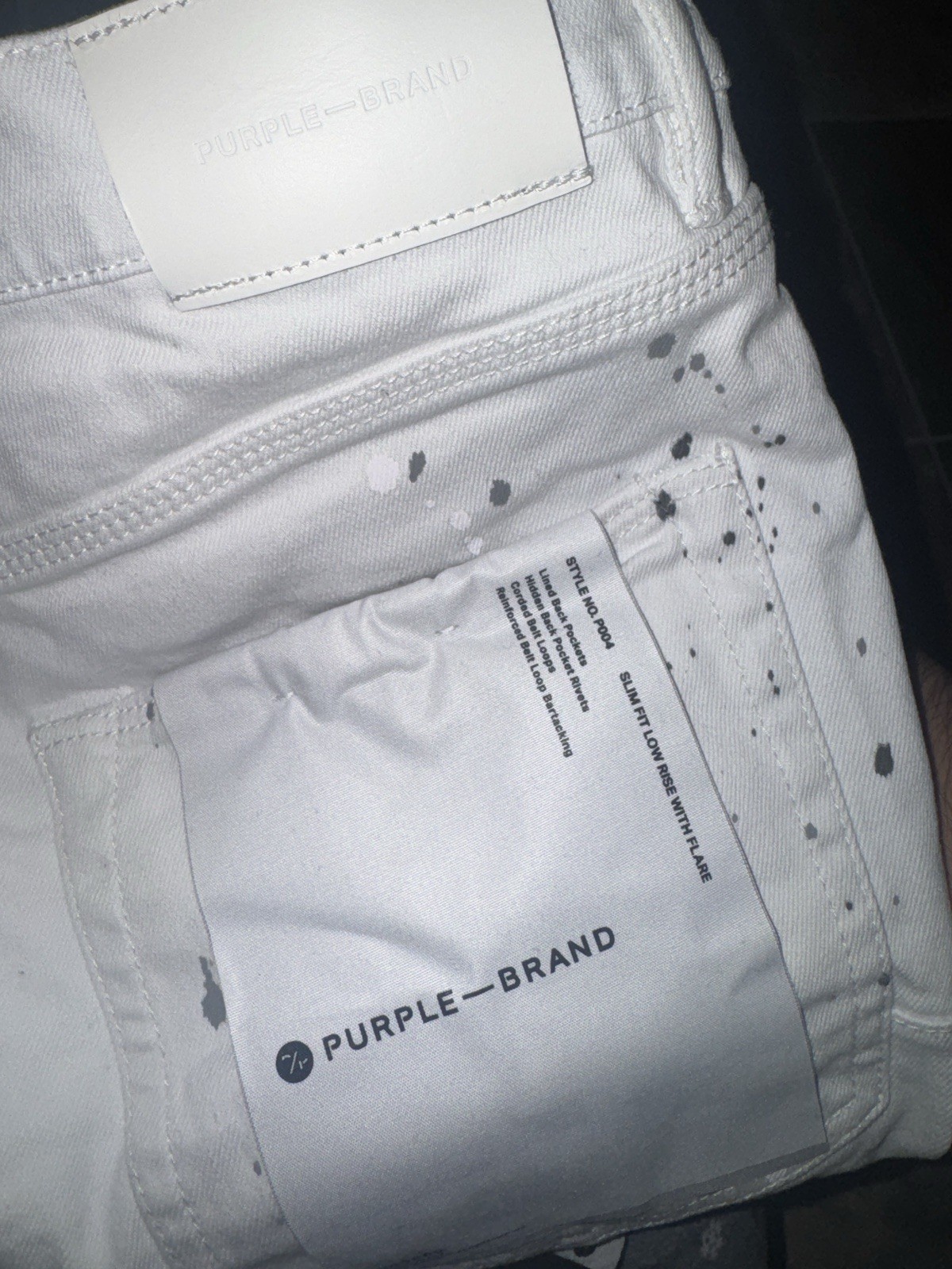 Purple Brand Double Panels Flare Distressed Paint Splatter White Jeans Men 38