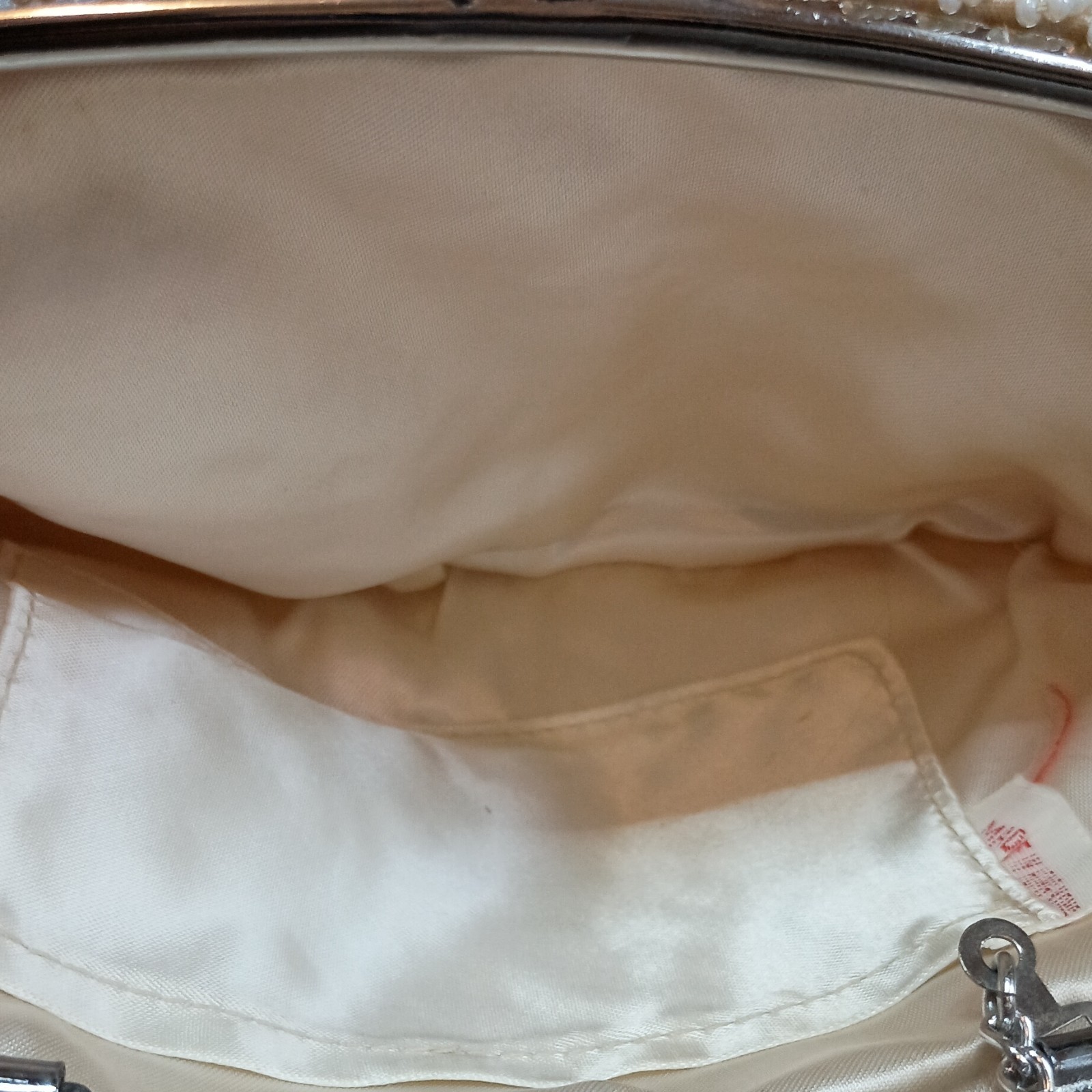 Vintage Floral Beaded Sequin Kiss Lock Clutch w/ Silver Chain Strap, Pockets