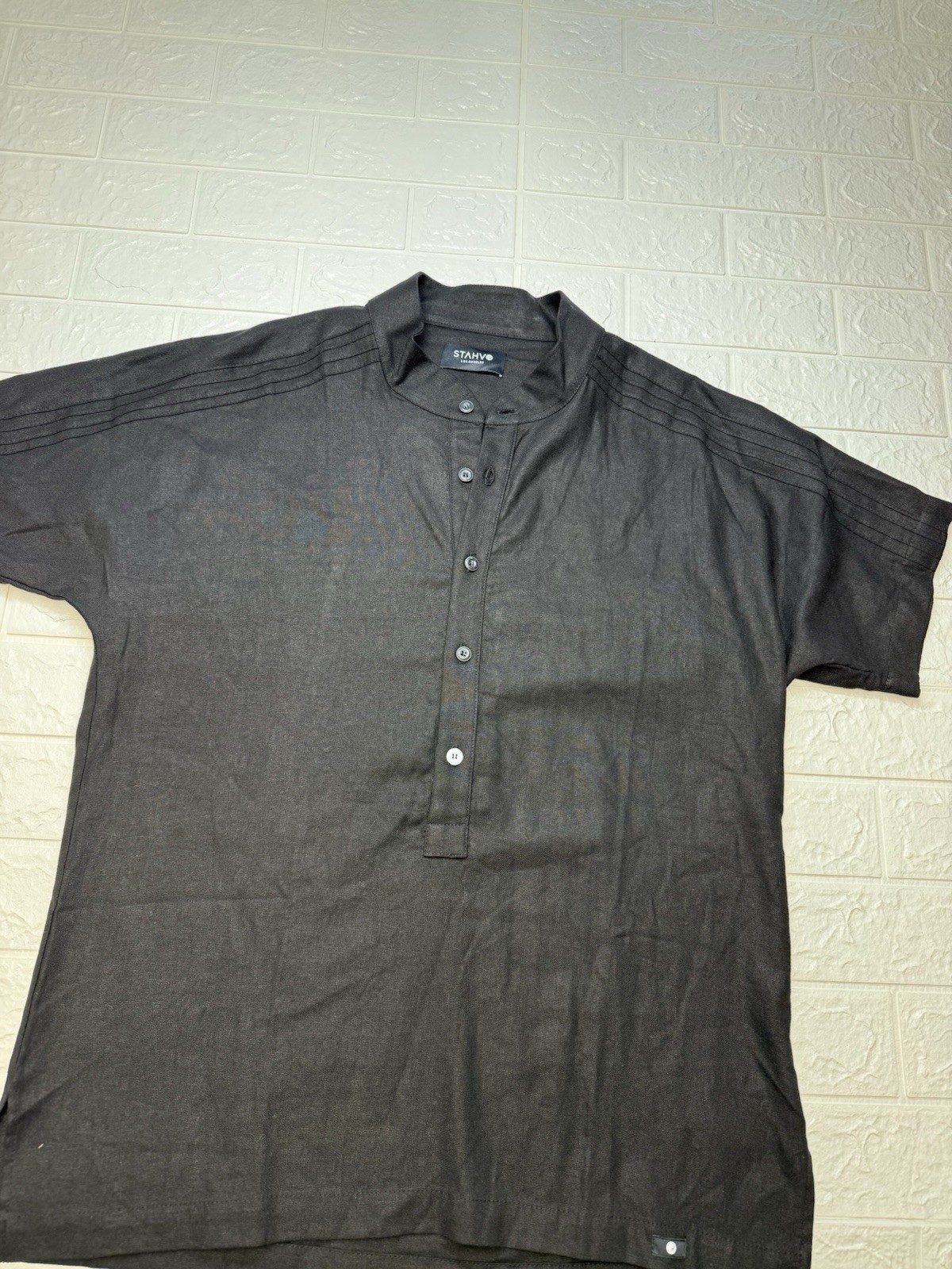 Rovi Linen Blend Henley Shirt Size L