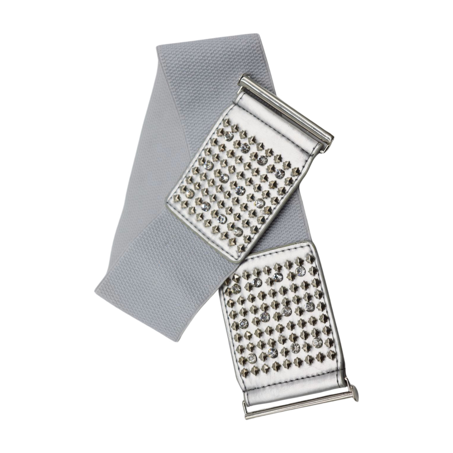 Women Silver Elastic Wide Waistband Fashion Teen Style Belt Metal Studs Fit S M