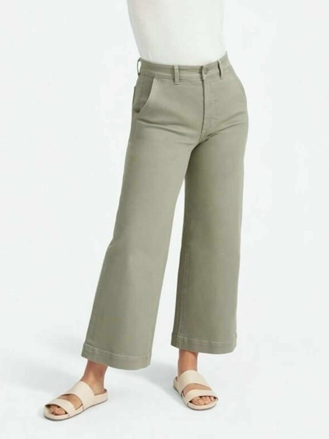Style & Co Wide Leg Crop Mid Rise Pants Sizes: 10,12,14,16 New Pale Sage