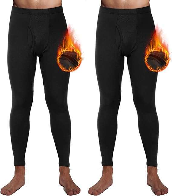 100% Cotton Long Johns Bottoms Men Fleece Lined Thermal Underwear Leggings Pants