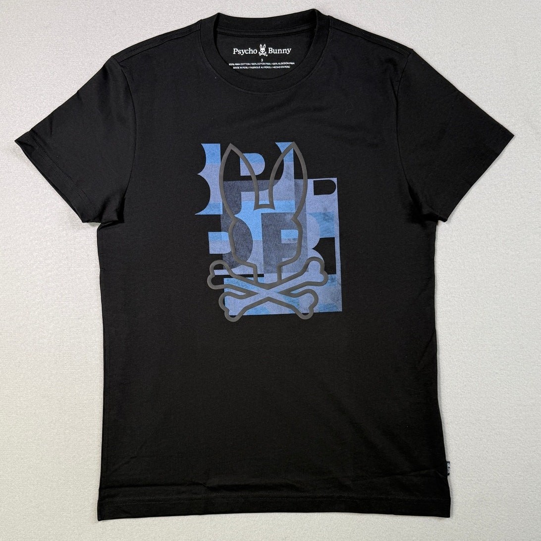 Psycho Bunny Zealand Graphic Applique Logo Tee black/blue 3/XS $60
