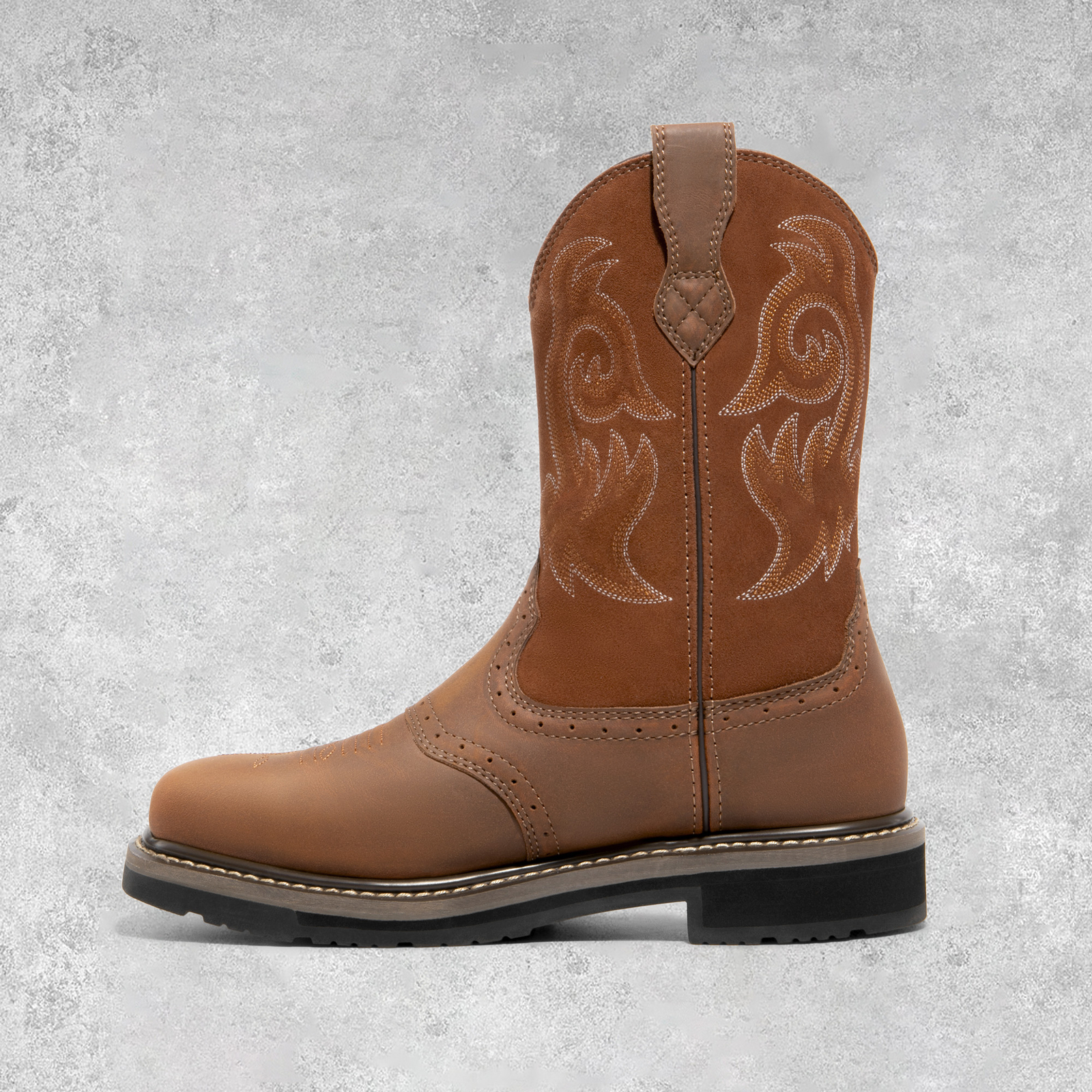 Men Steel Toe Boots Western Boots Square Toe Mid Calf Leather Farming Work Boots