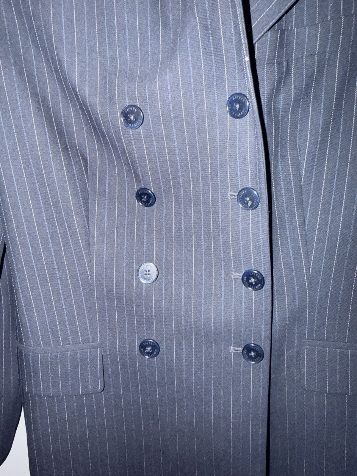 Lauren Ralph Lauren Navy Pinstripe Double-Breasted Wool Blazer Peak Lapel