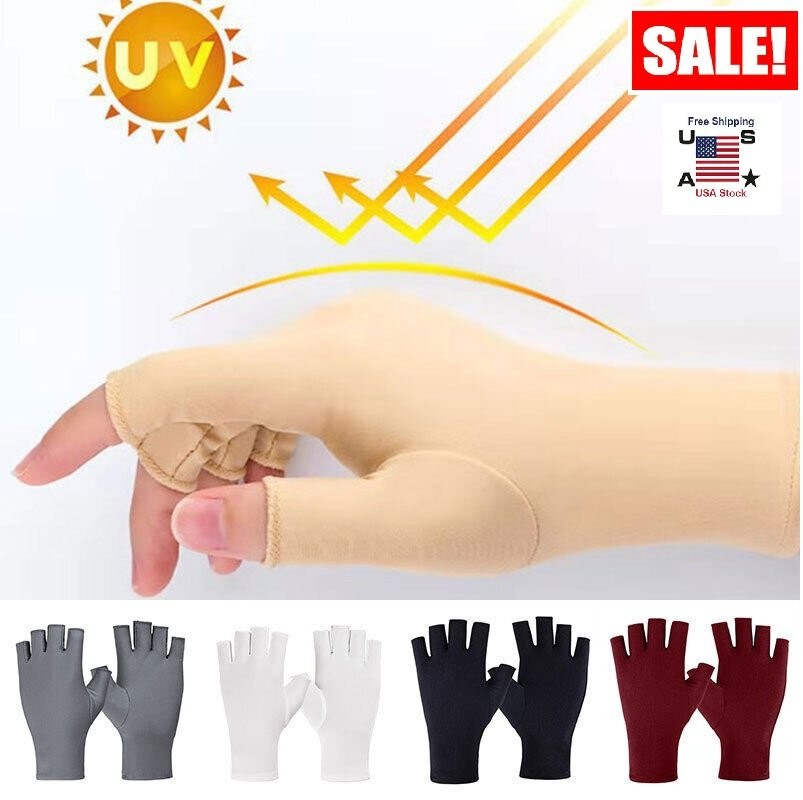 Sun UV Protection Gloves Non Slip Cotton Fingerless Driving Biking Sunscreen