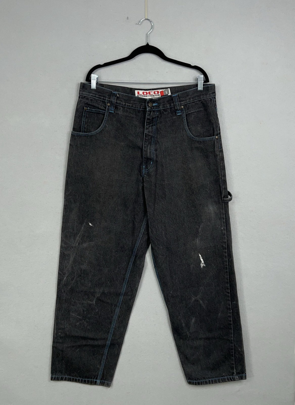 Vintage Loco Streetgear Jeans Men 38×33 Black Carpenter Baggy Skater Hammer Loop