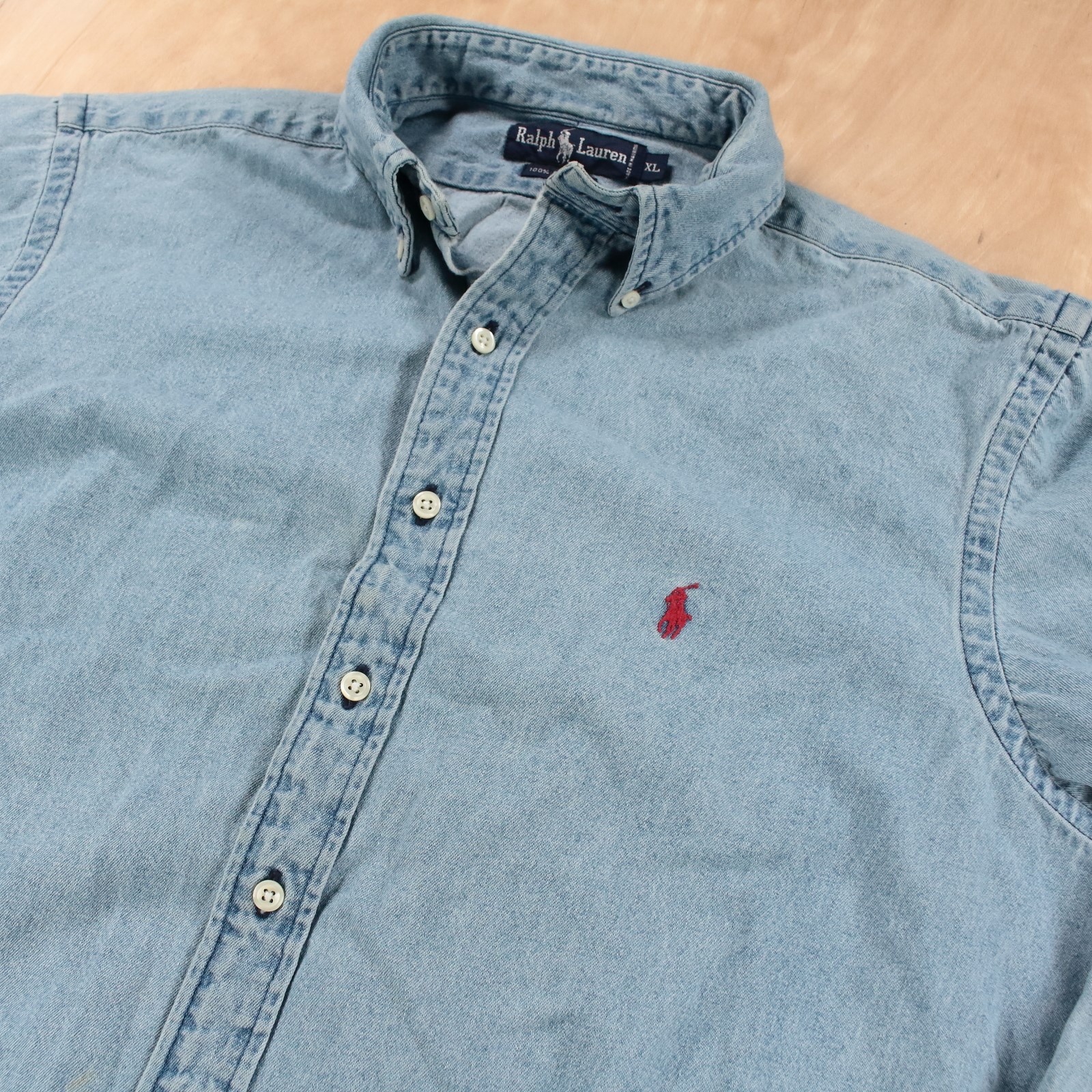 RALPH LAUREN embroidered pony denim work shirt XL tag vtg 90s y2k prep