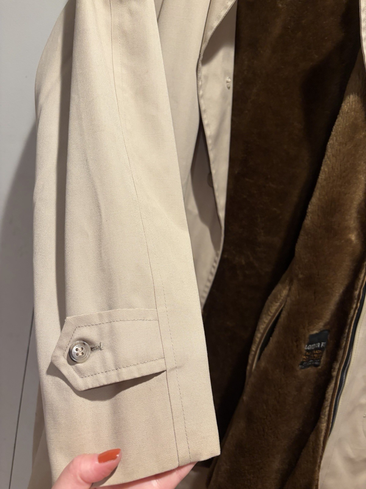 London Fog Maincoats Men’s Trench Coat Beige Canvas removable Faux Fur Lining 44