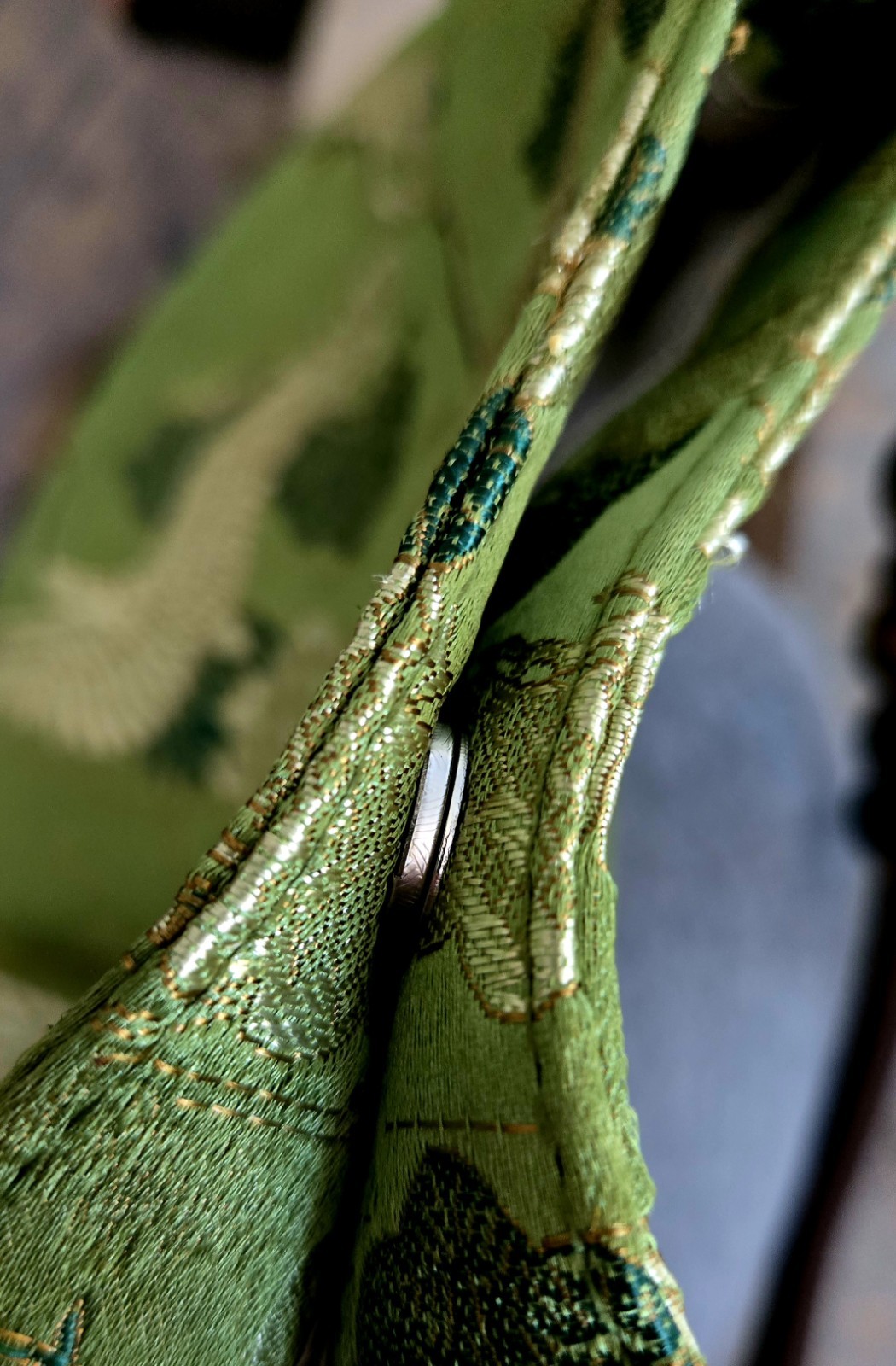 Embroidered Crane Cotton Traditional Oriental Bag Wooden Bead Handles New