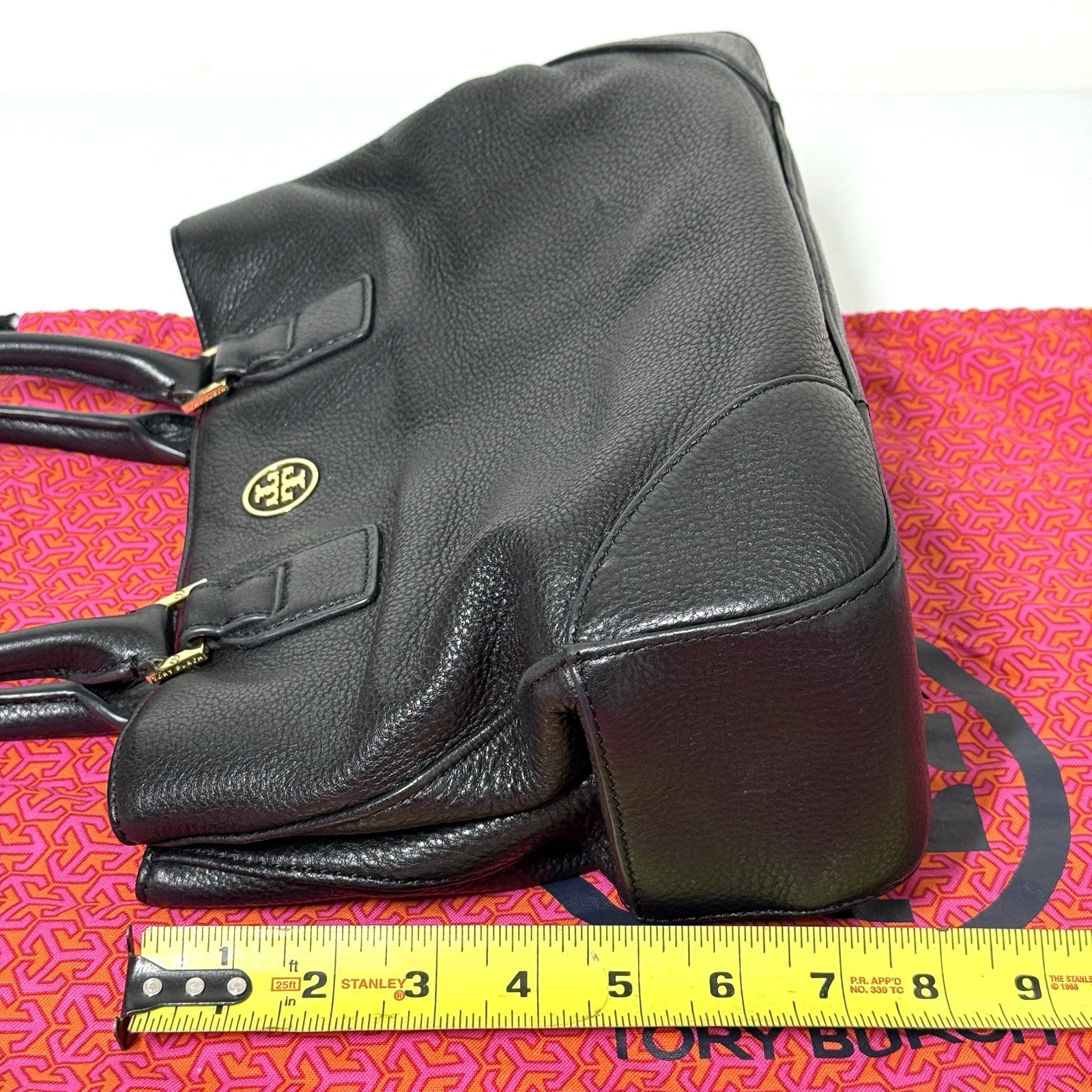 Tory Burch Robinson Triple Compartment Black Pebbled Leather Tote Shoulder Bag