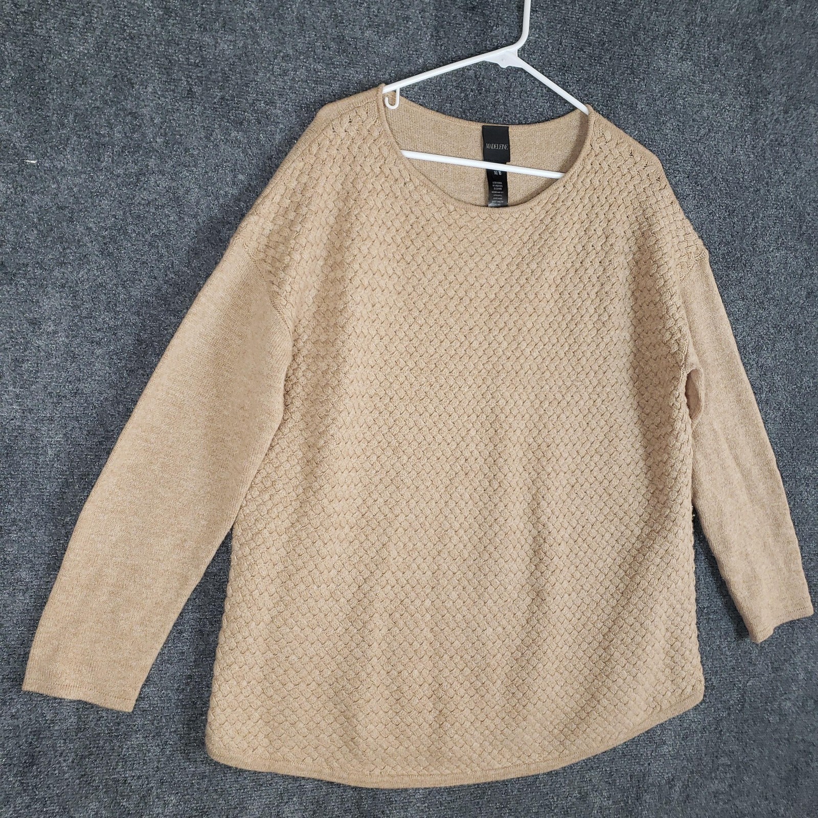 Madeleine Sweater Womens 14/16 Beige Tan Wool Cashmere Pullover Textured Knit