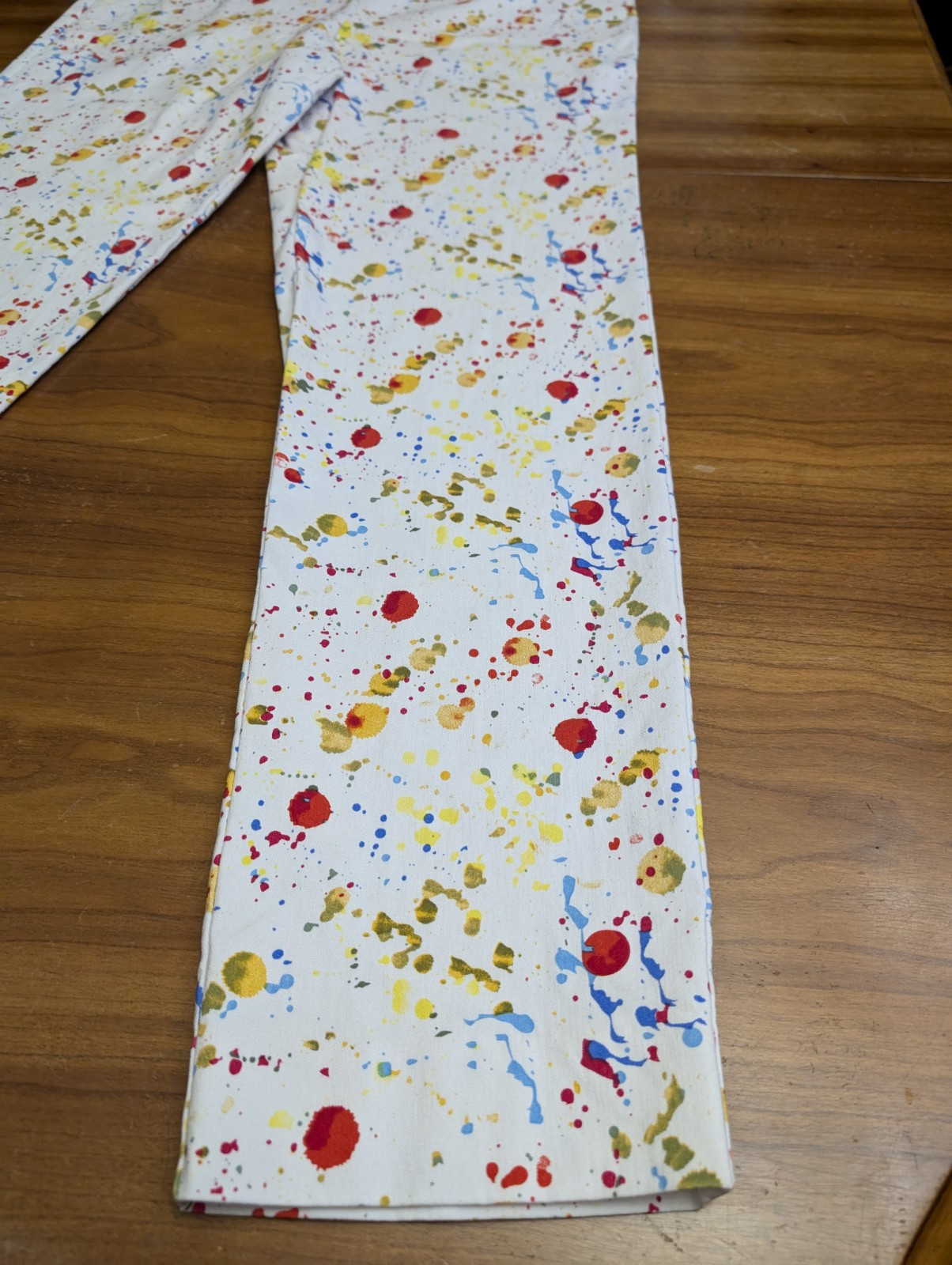 KRAZY LARRY Multi Color Rainbow Paint Splat Pull On Straight Leg Pants 12 MINT