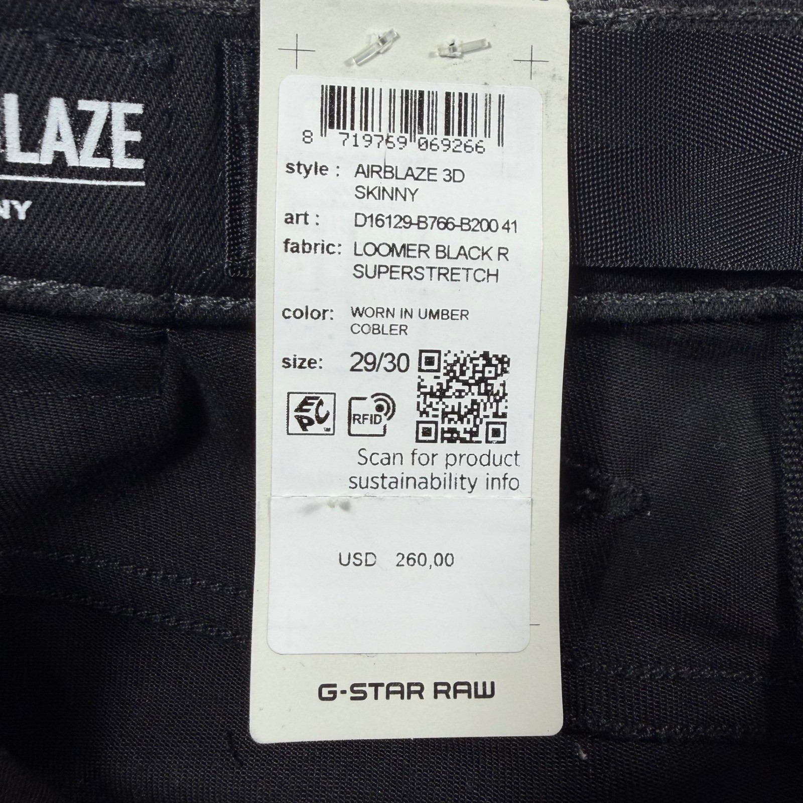 G-Star Raw Airblaze 3D Skinny Jeans Men 29×30 Black Loomer Superstretch NWT $260