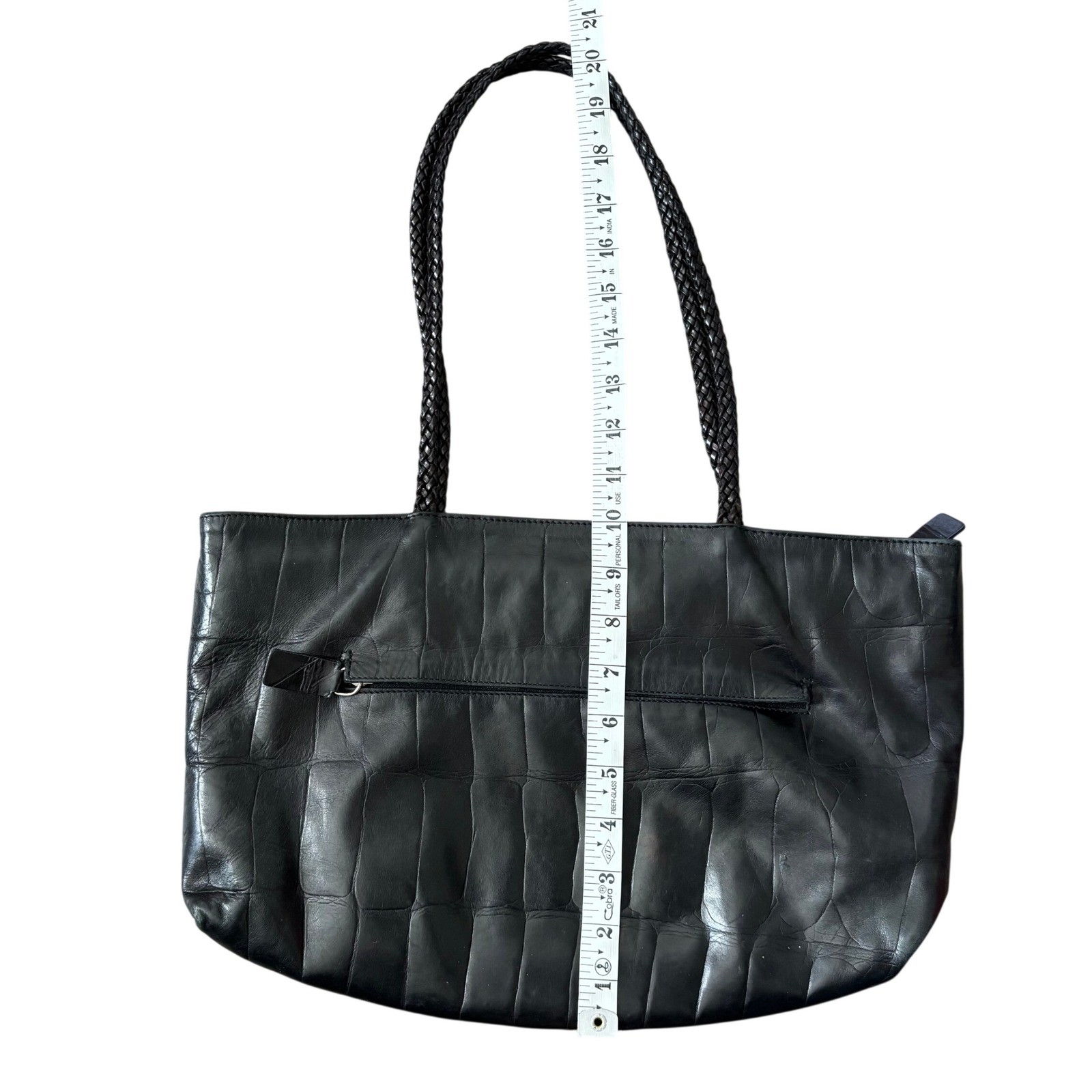 Falor Le Borse Crocodile Embossed Leather Shoulder Bag Black Made in Italy