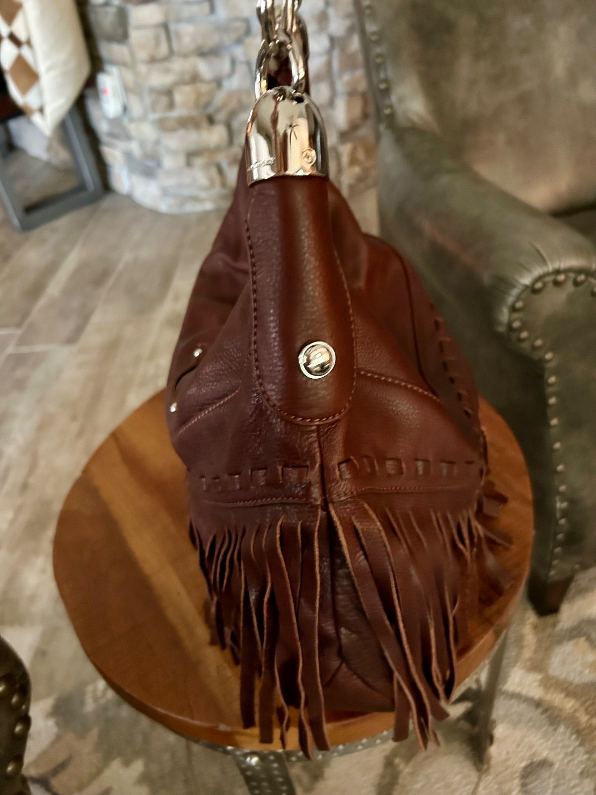 NEW B. MAKOWSKY ANDALUSIA FRINGE LEATHER BROWN HANDBAG
