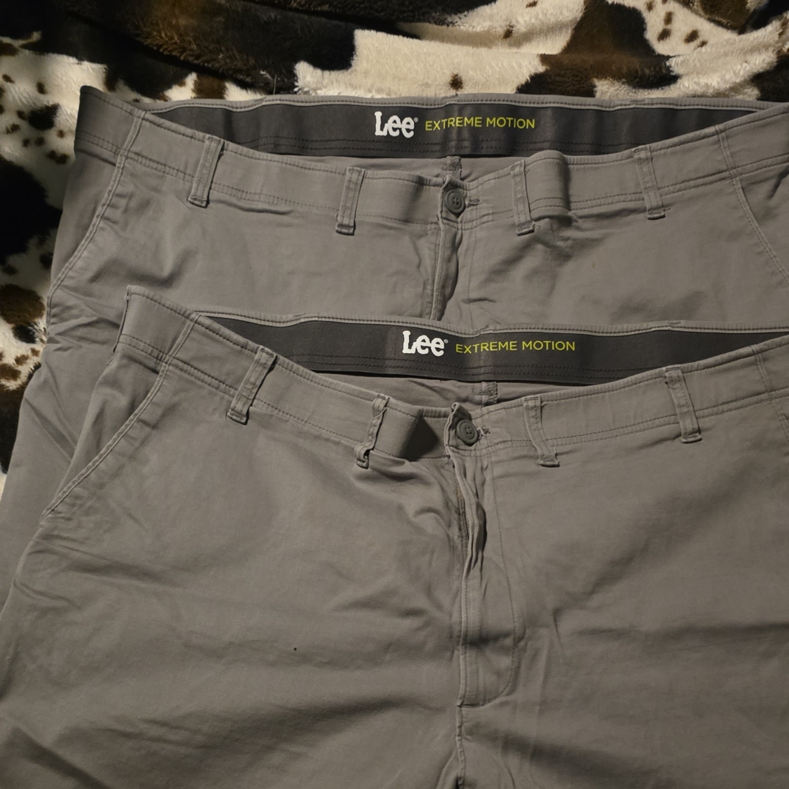 2 Pair Lee Extreme Motion Gray Stretch Chino Pants Straight Leg Waist 48