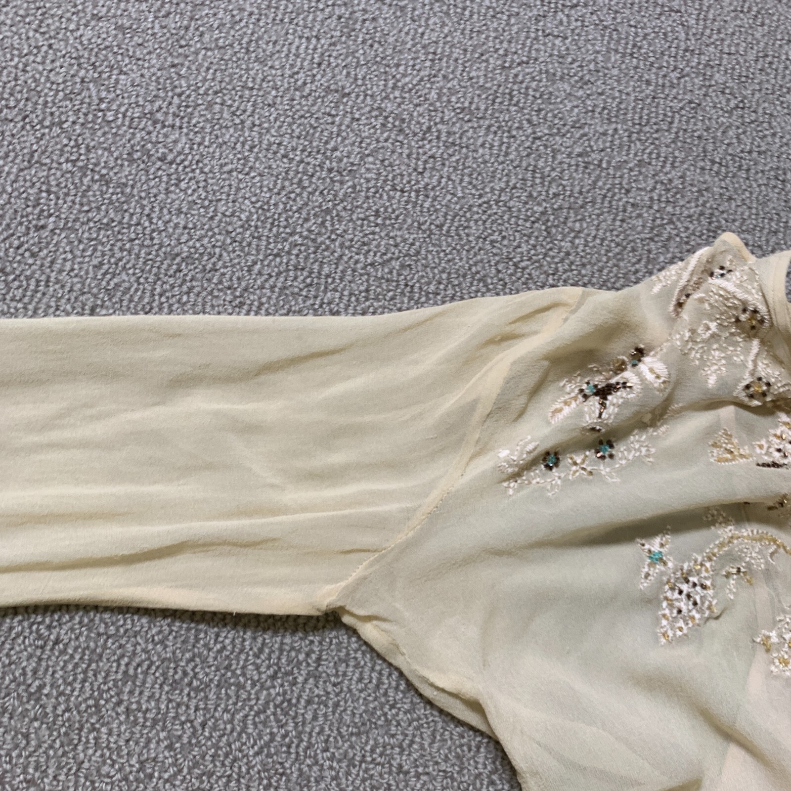 Silkland Layer Top Womens L Silk Semi Sheer Boho Coastal Cowgirl Embroider Bead