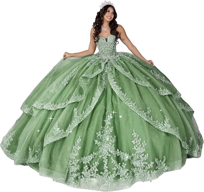 ‌Lace Appliques Quinceanera Dresses with Train Tulle Tassel Vestido De 15 Aos