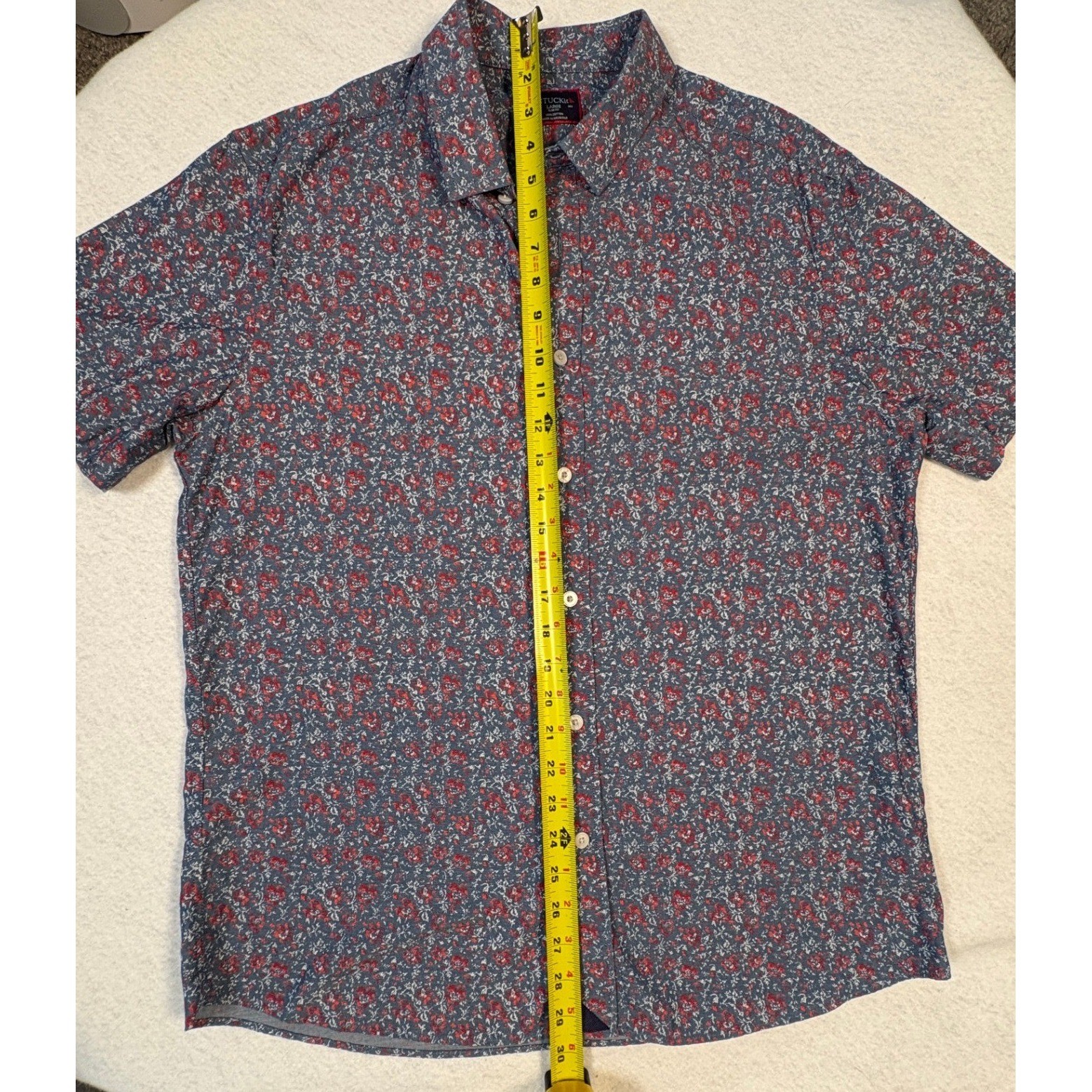 UNTUCKit Hartwell Mens Slim Fit Short Sleeve Floral Button Down Shirt Blue Red L